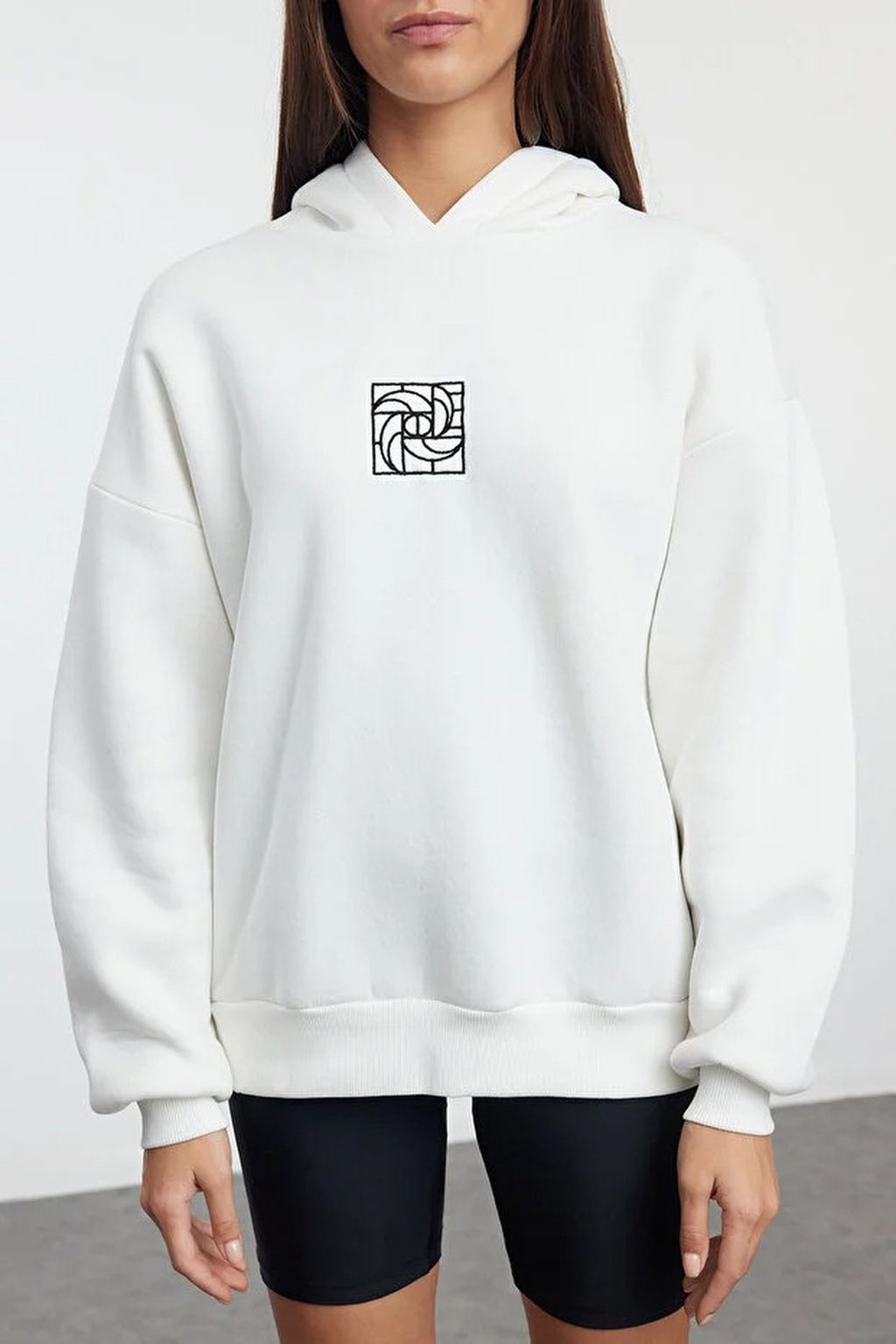 Oversize Embroidered Fleece Knit Sweatshirt