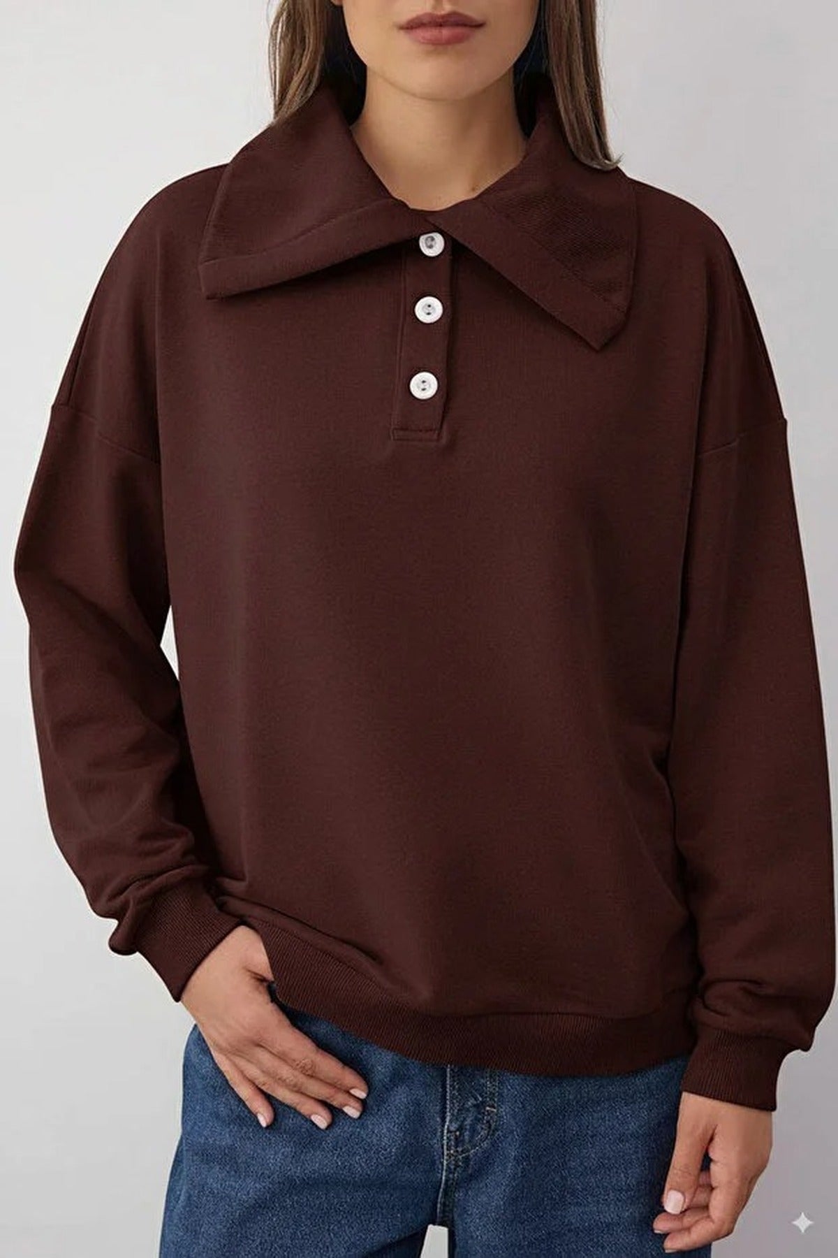 Polo Neck Knit Sweatshirt