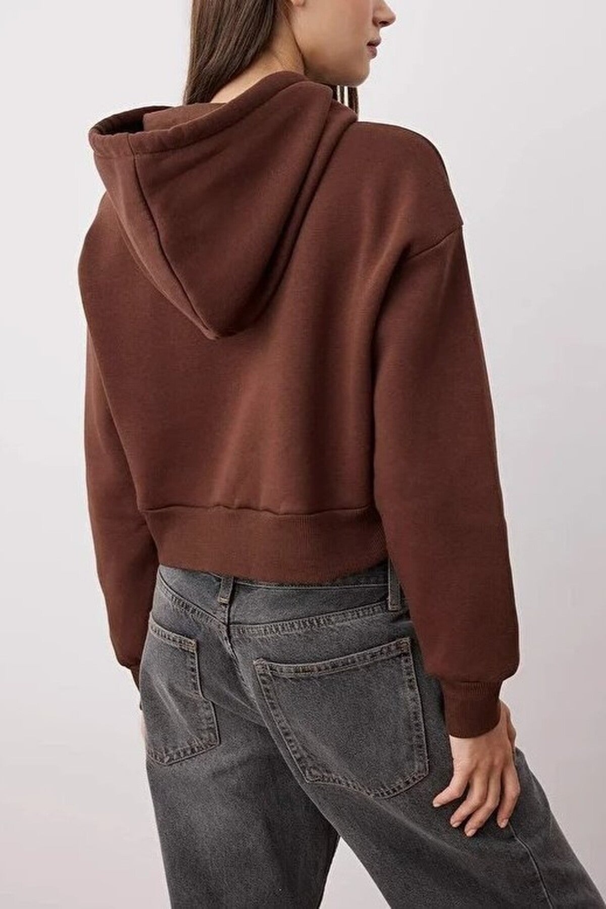 Basic Crop Knit Sweatshirt with Hood