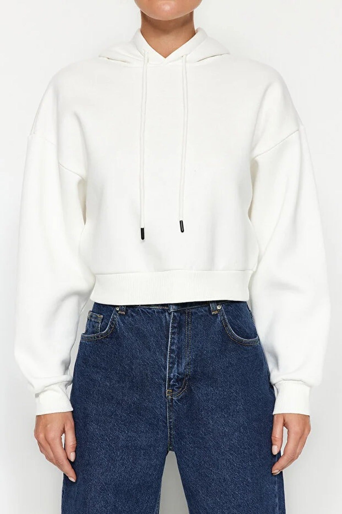 Basic Crop Knit Sweatshirt with Hood