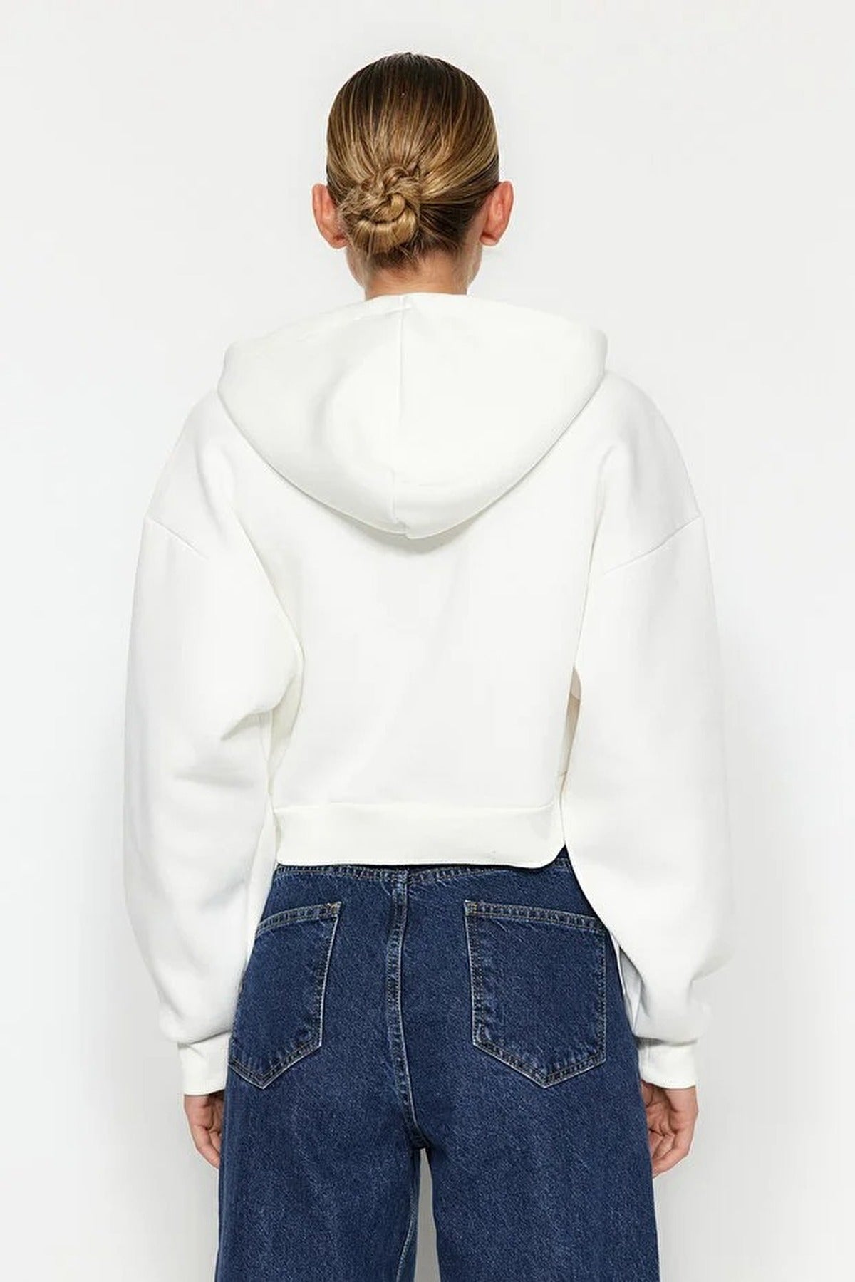 Basic Crop Knit Sweatshirt with Hood