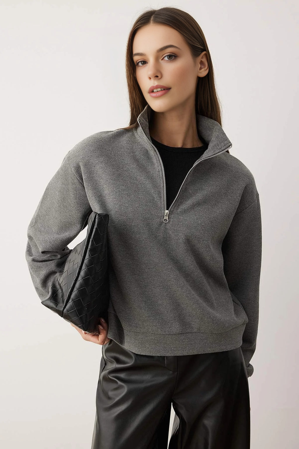 Thick Knit Sweatshirt with Zipper Detail