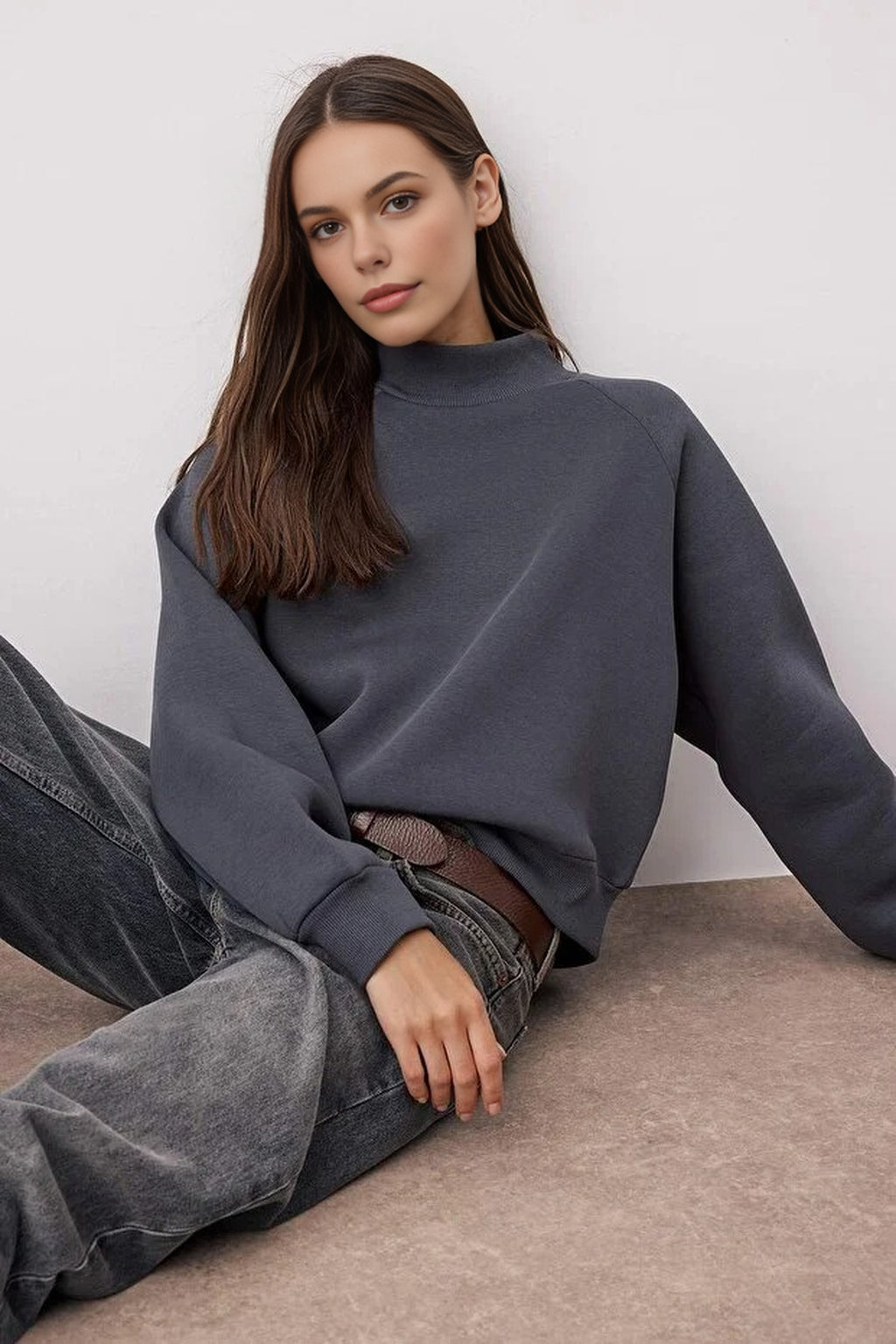 Thick Fleece Knit Sweatshirt with Raglan Sleeves