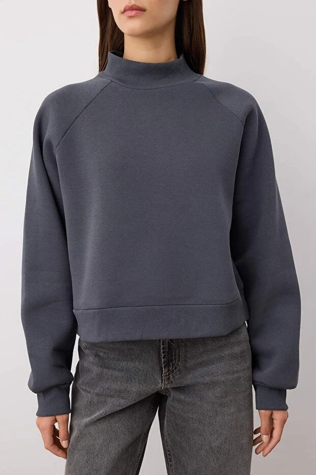 Thick Fleece Knit Sweatshirt with Raglan Sleeves