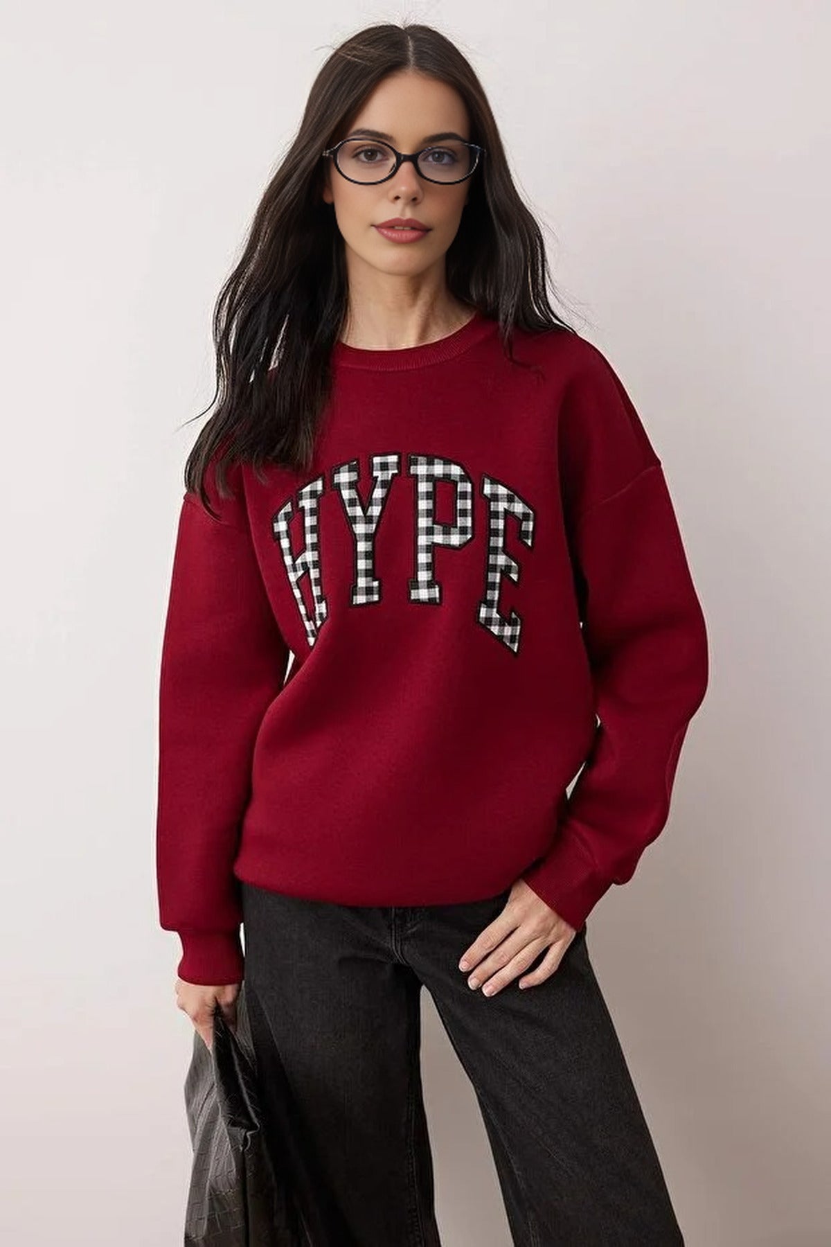 Embroidered Oversize Thick Fleece Knit Sweatshirt