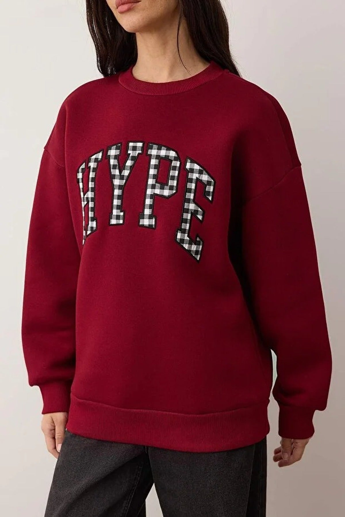 Embroidered Oversize Thick Fleece Knit Sweatshirt
