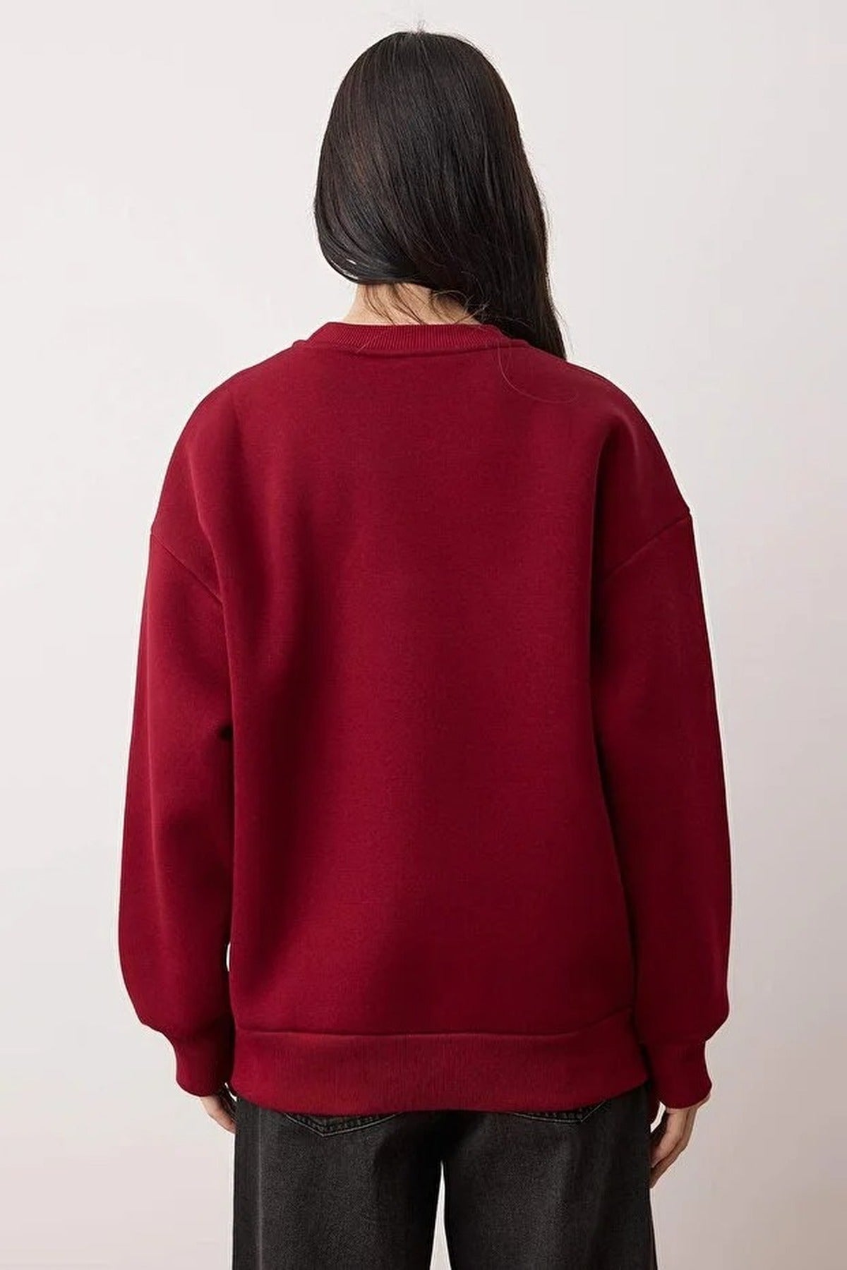 Embroidered Oversize Thick Fleece Knit Sweatshirt