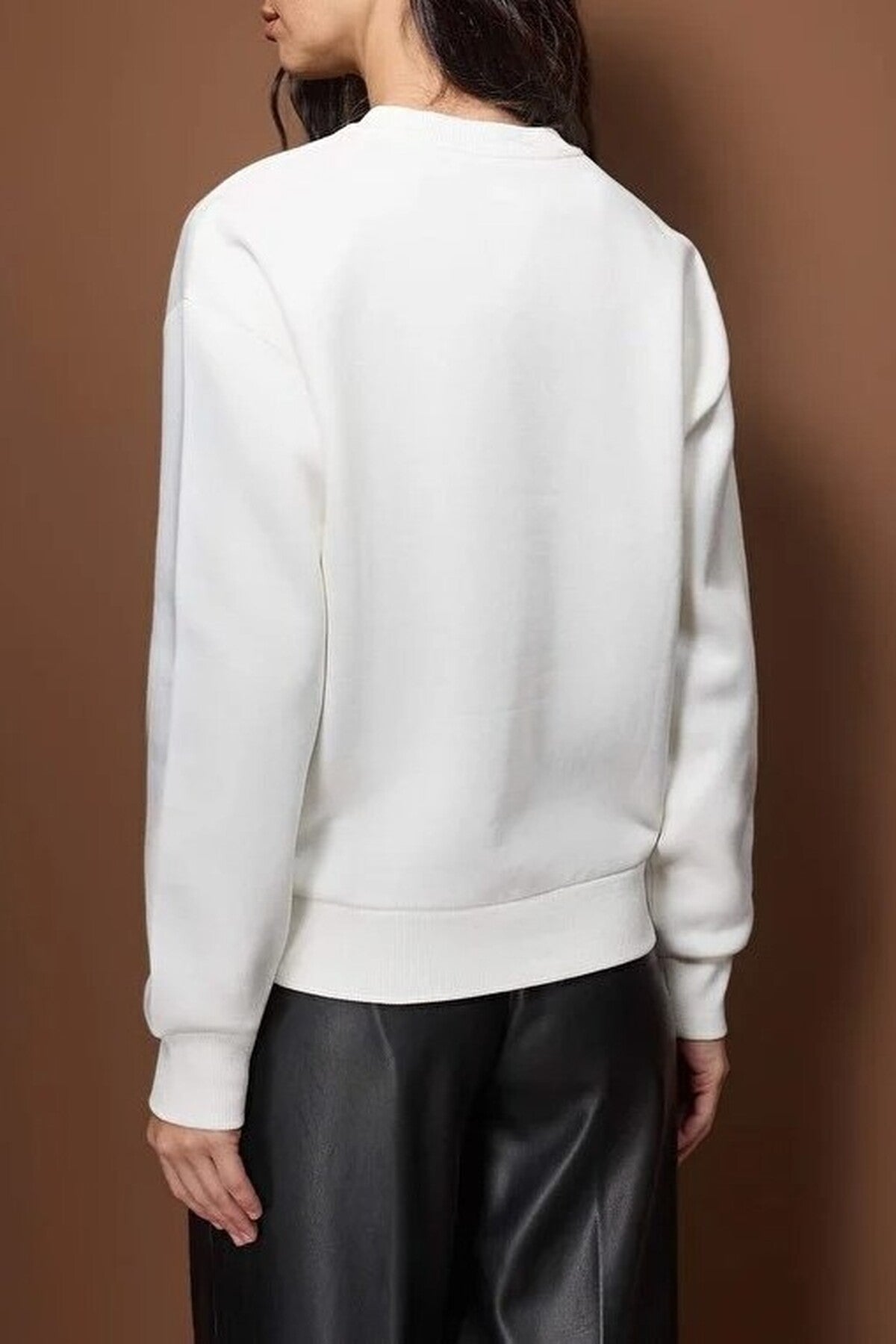 Fleece-Lined Regular Embroidered Knit Thick Sweatshirt