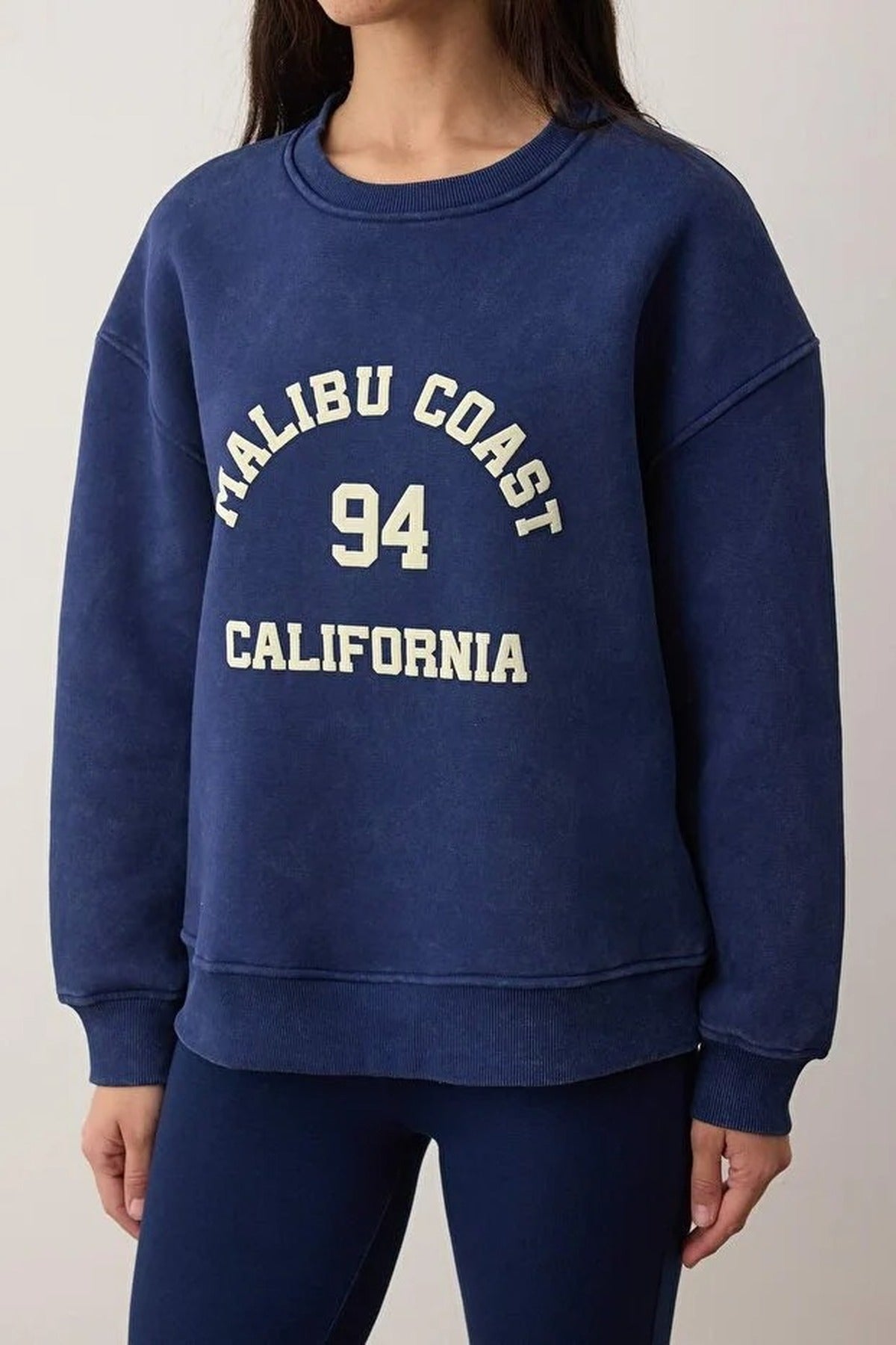 Oversize Printed Washed Thick Fleece-Lined Knit Sweatshirt