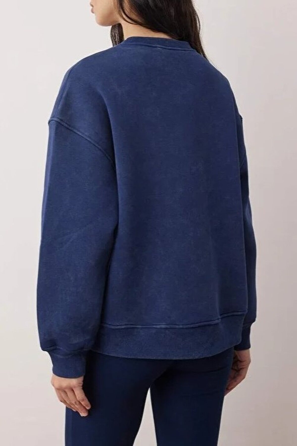 Oversize Printed Washed Thick Fleece-Lined Knit Sweatshirt