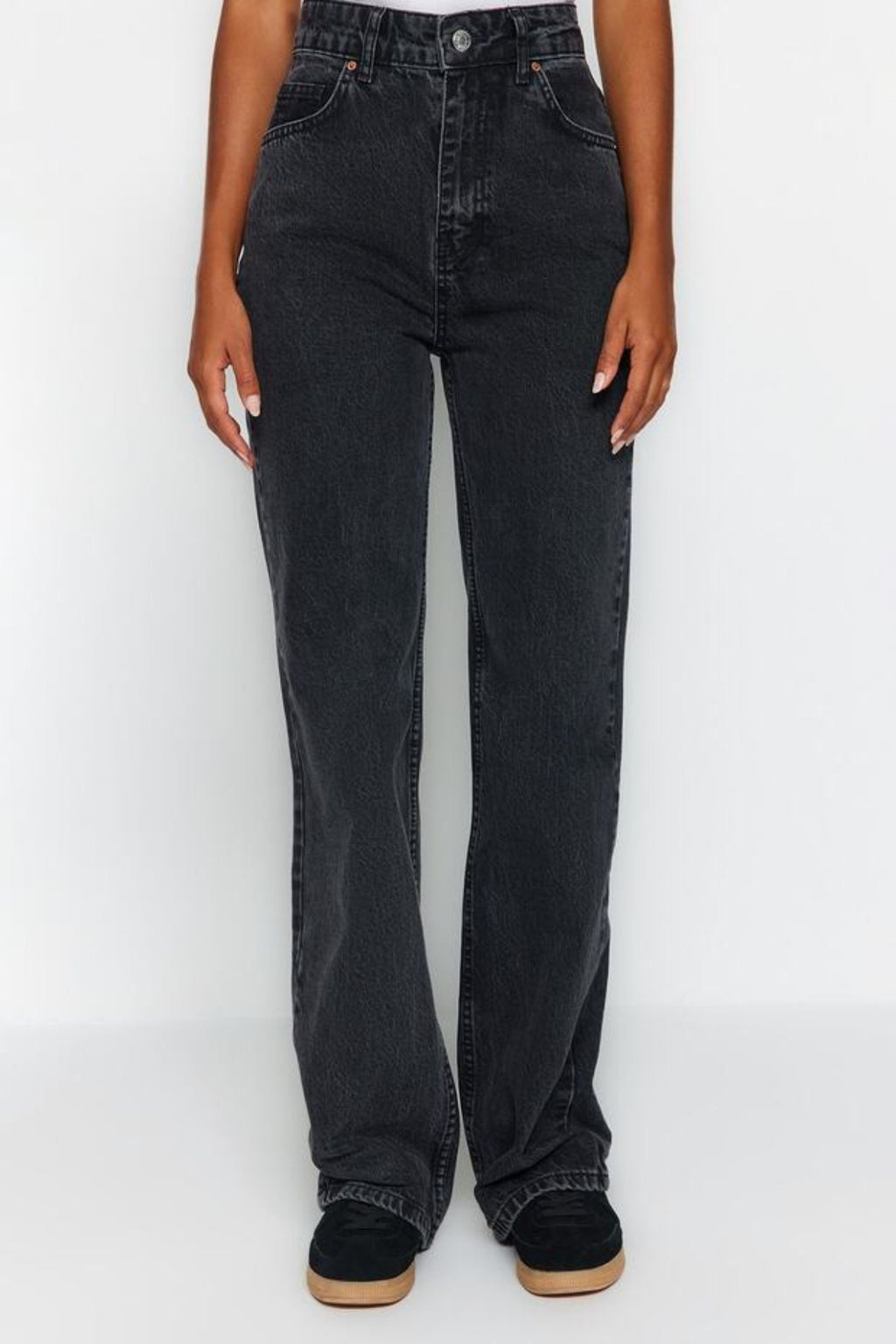 Faded Effect Vintage High-Waisted Wide Leg Jeans