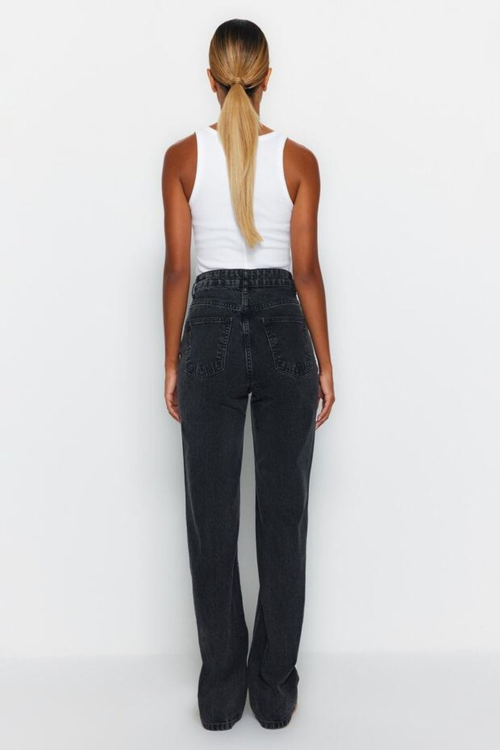 Faded Effect Vintage High-Waisted Wide Leg Jeans