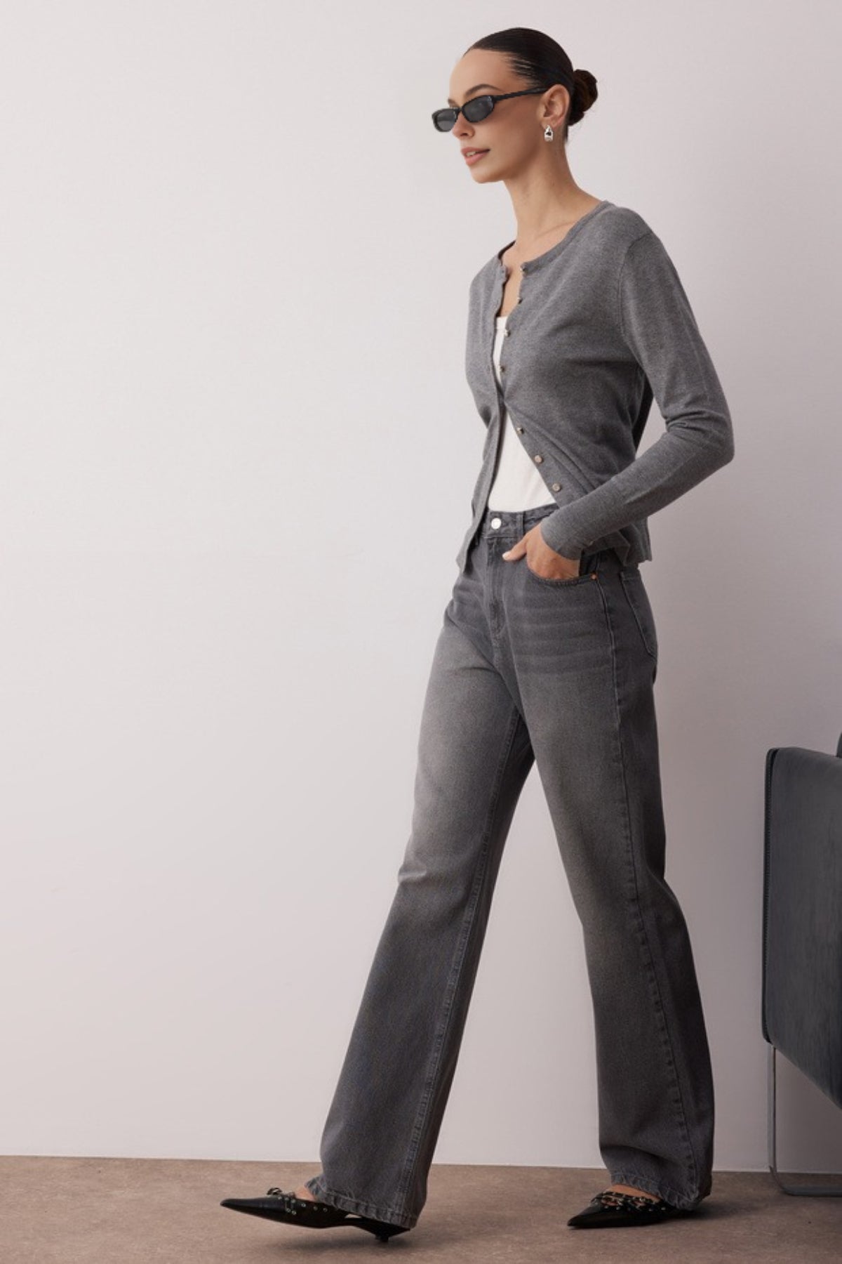 Faded Effect Vintage High-Waisted Wide Leg Jeans