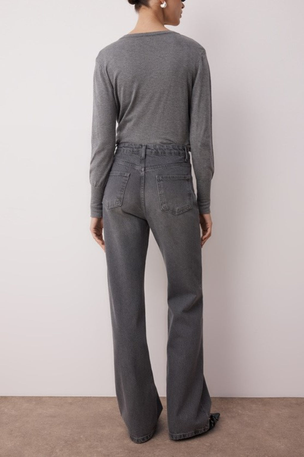 Faded Effect Vintage High-Waisted Wide Leg Jeans