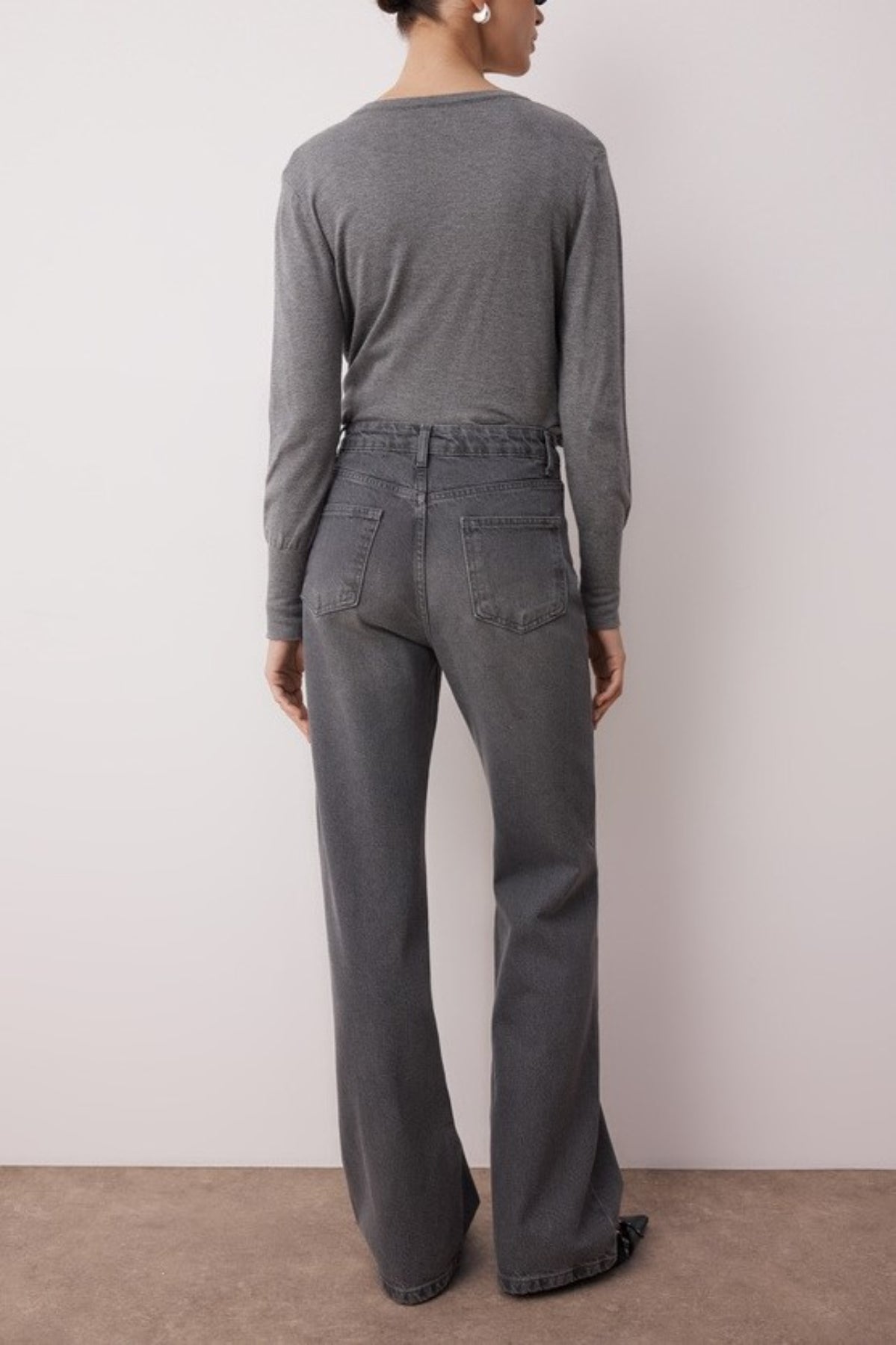 Faded Effect Vintage High-Waisted Wide Leg Jeans