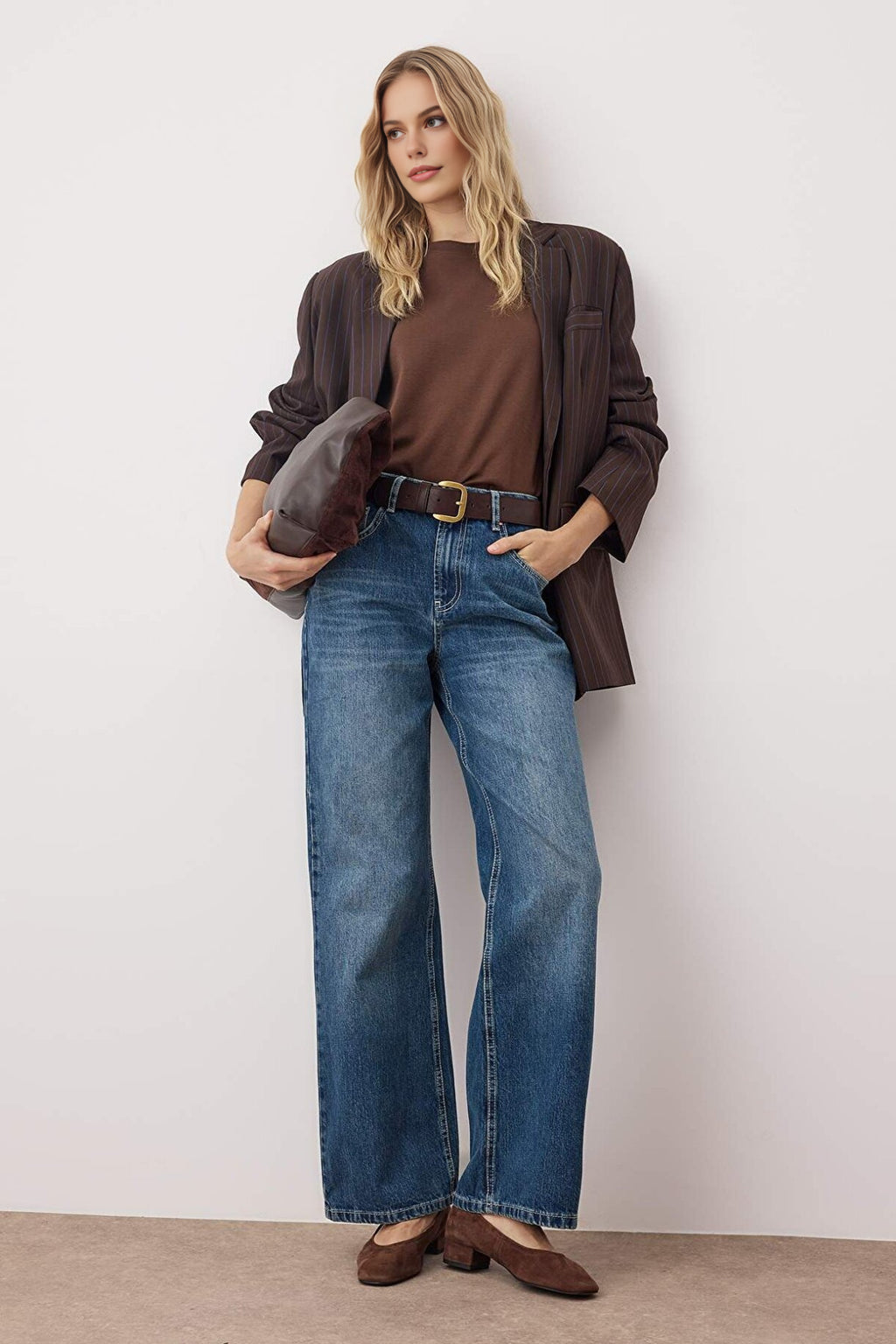 Faded Effect Vintage High-Waisted Wide Leg Jeans