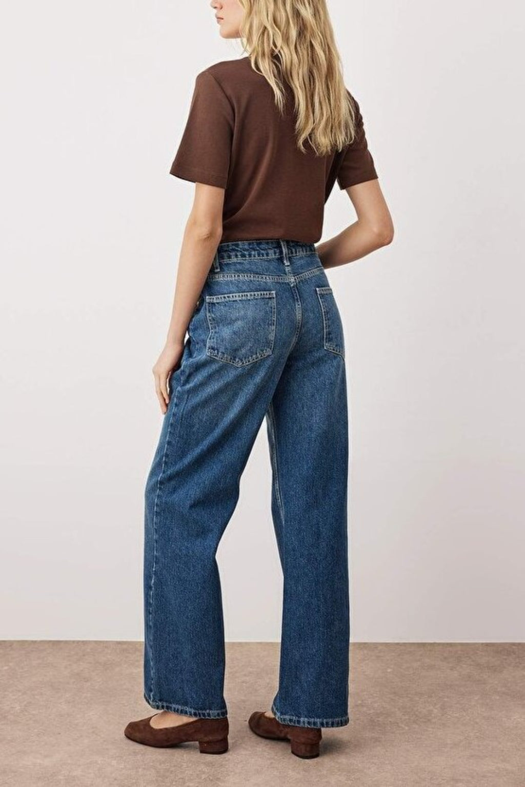 Faded Effect Vintage High-Waisted Wide Leg Jeans