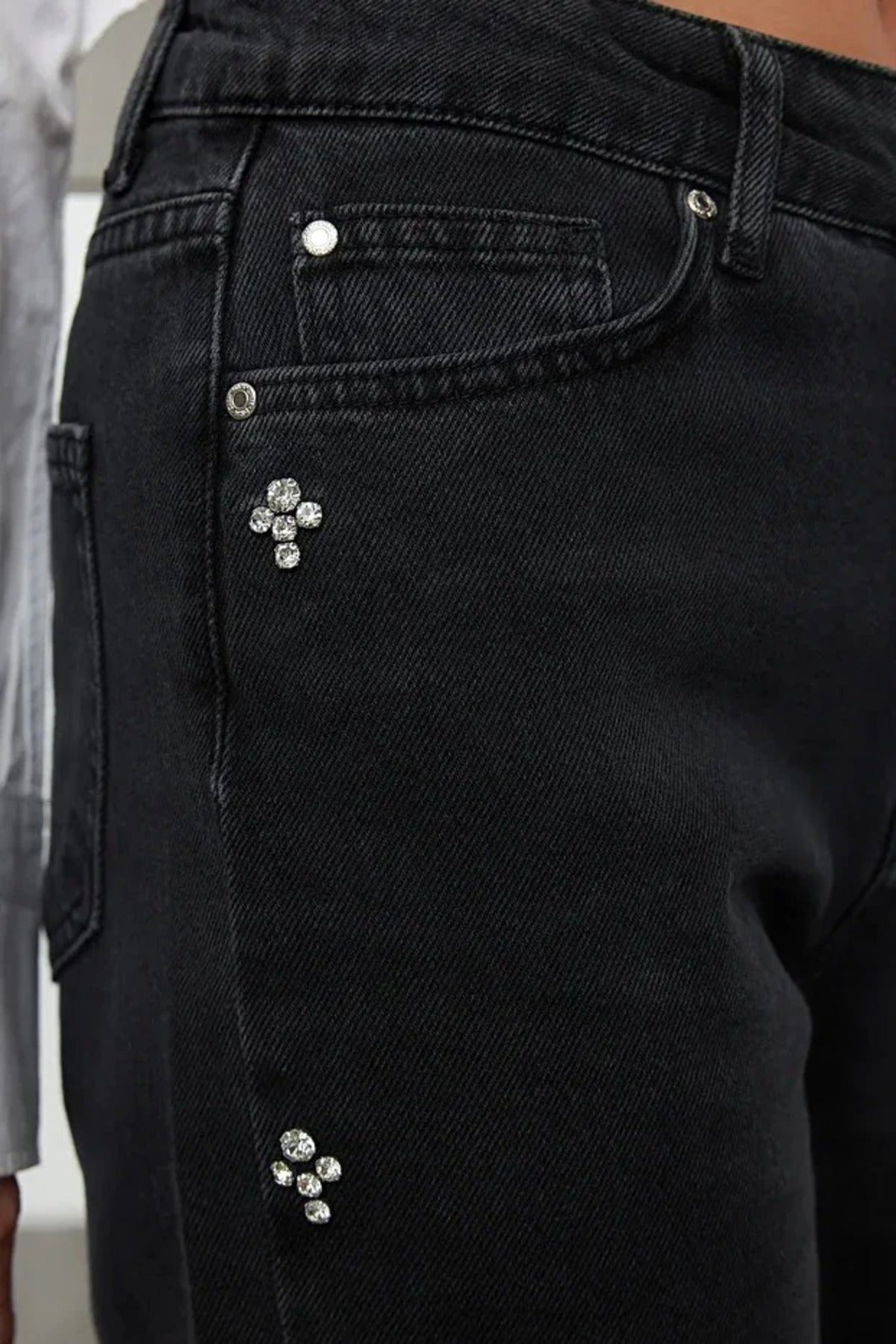 High Waist Mom Jean with Stone Details