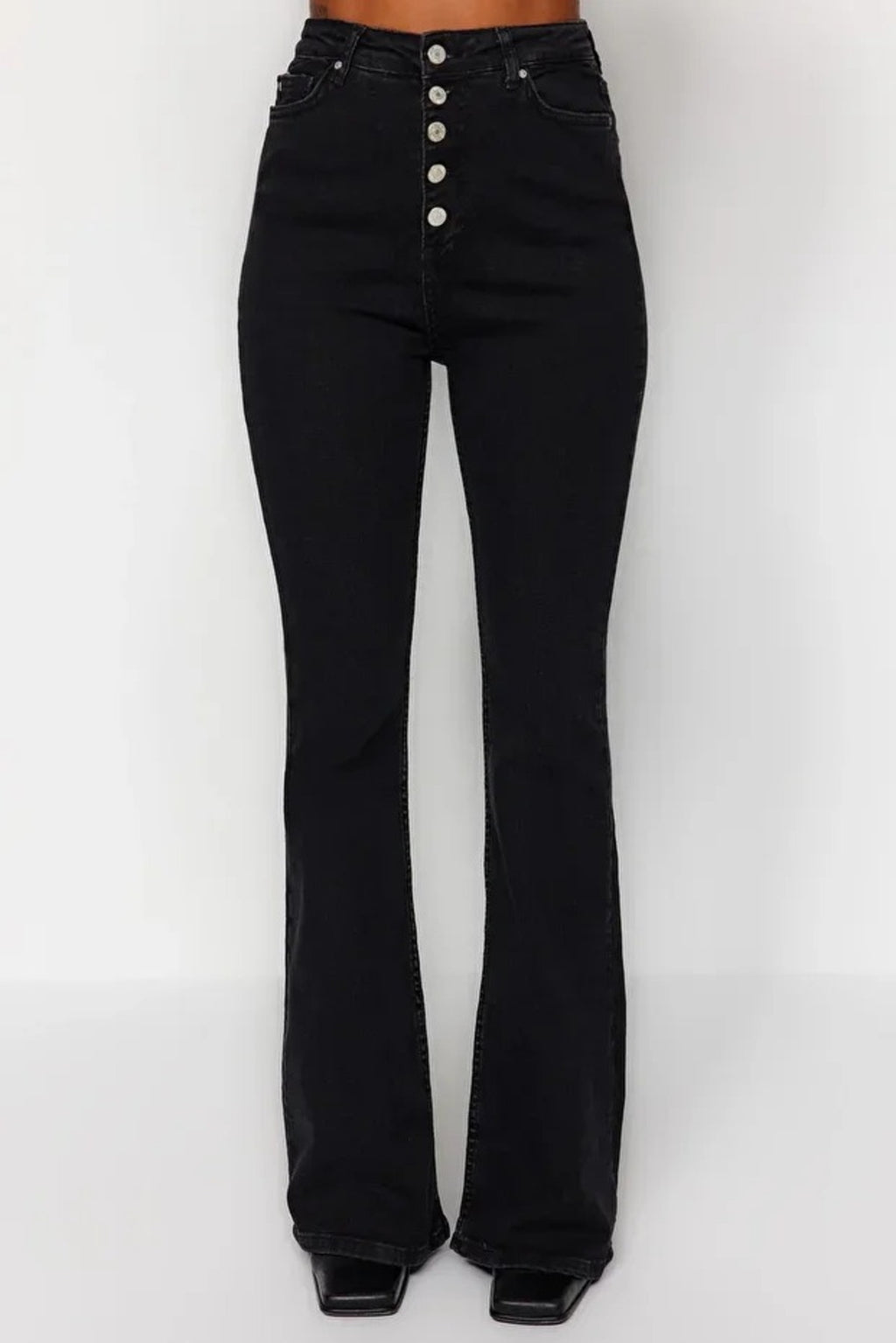 High Waist Flare Jeans with Button Front