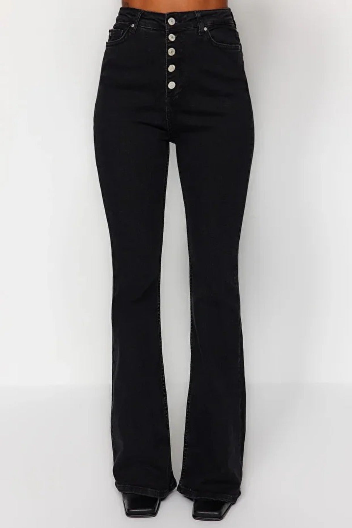 High Waist Flare Jeans with Button Front