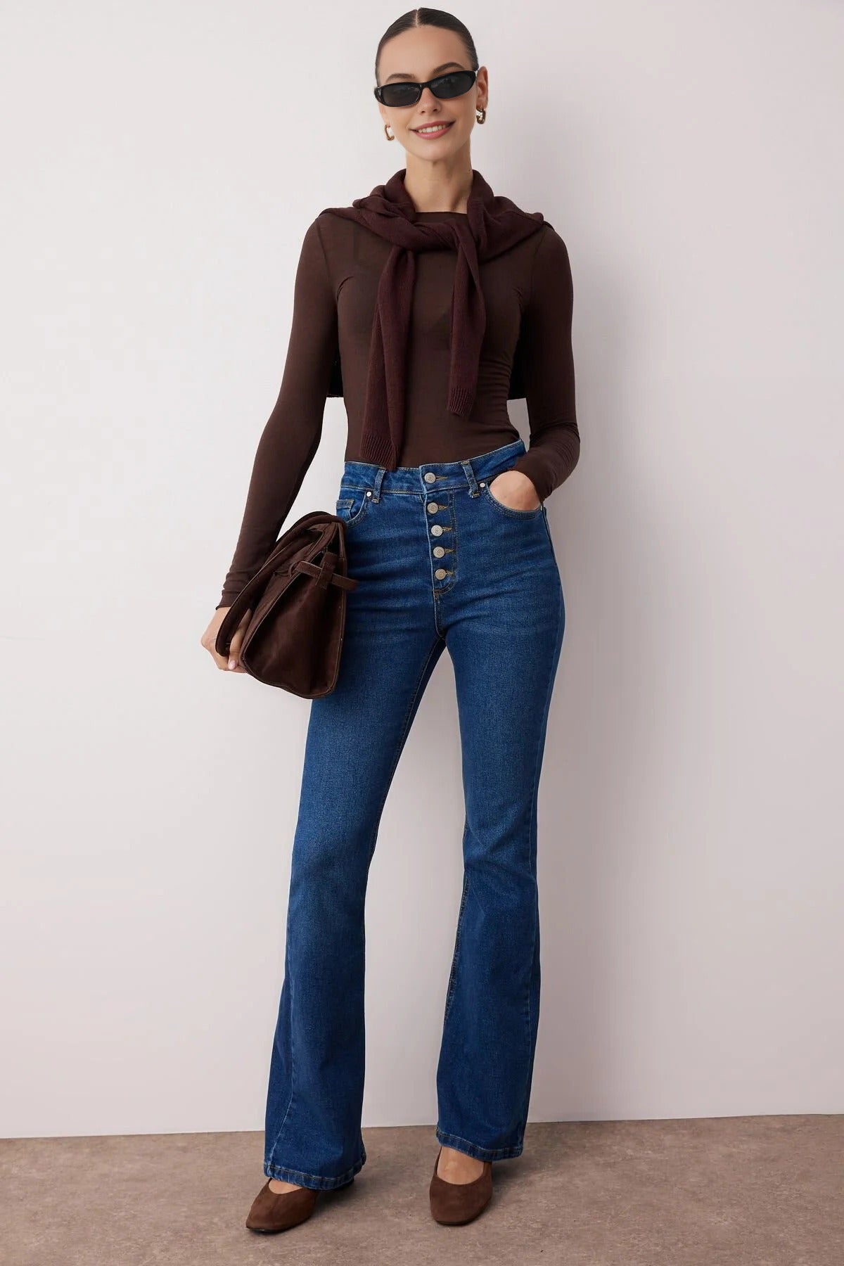 High Waist Flare Jeans with Button Front