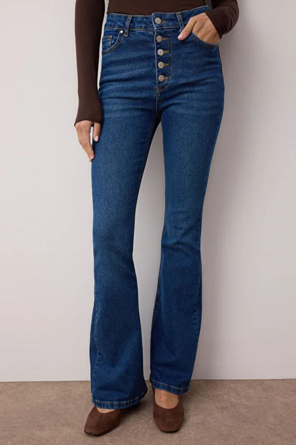 High Waist Flare Jeans with Button Front