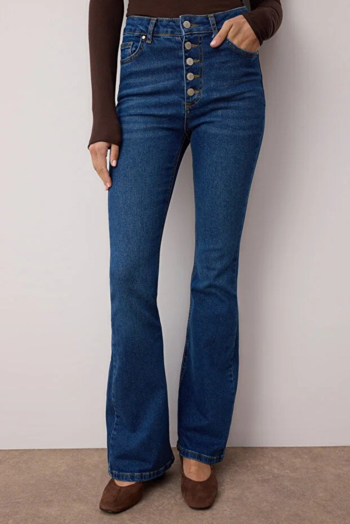 High Waist Flare Jeans with Button Front