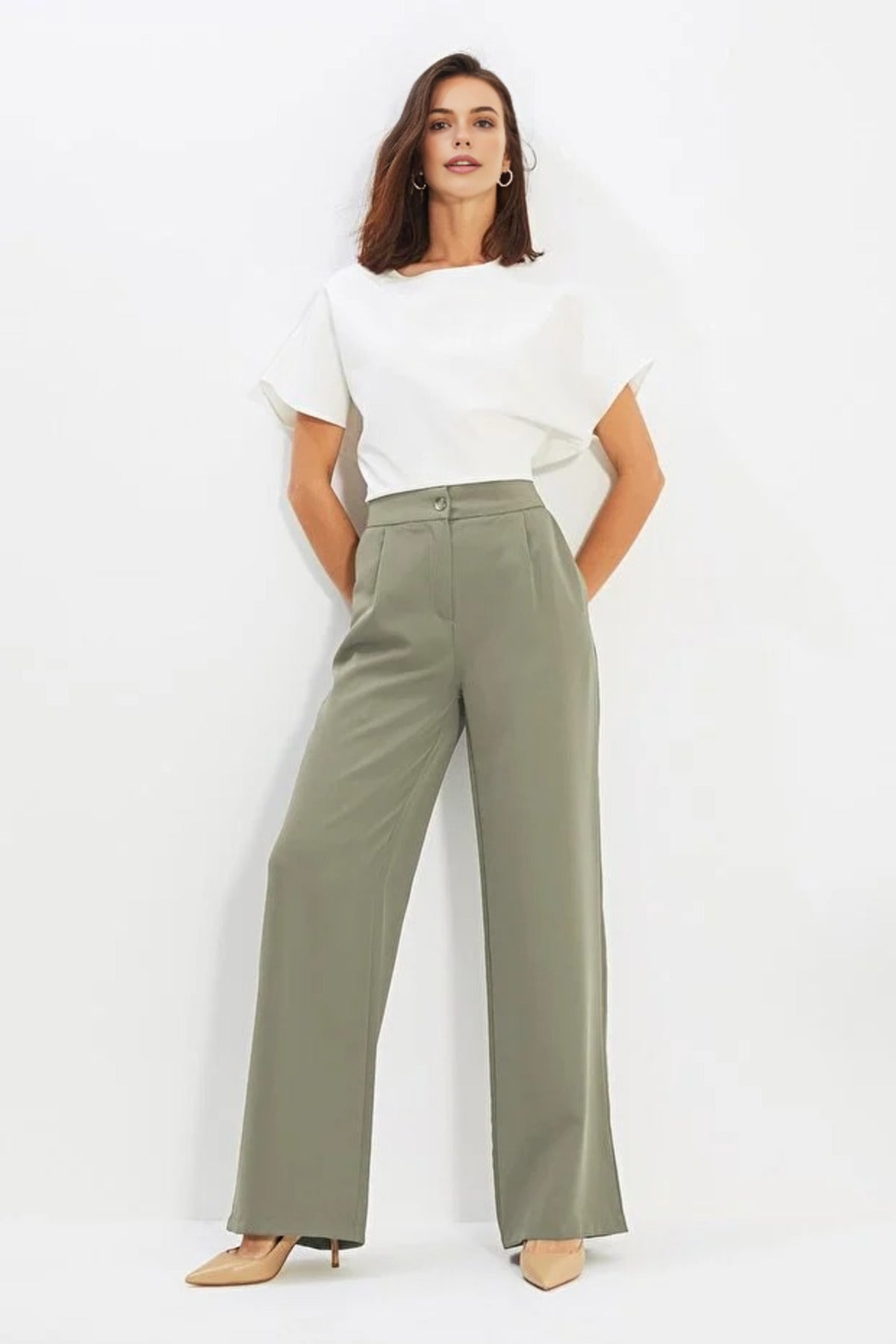 Wide Leg Woven Trousers