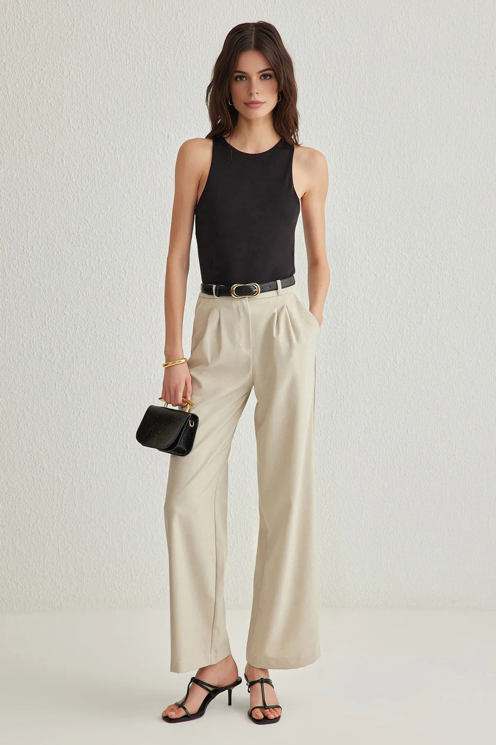 Wide Leg Pleated Trousers