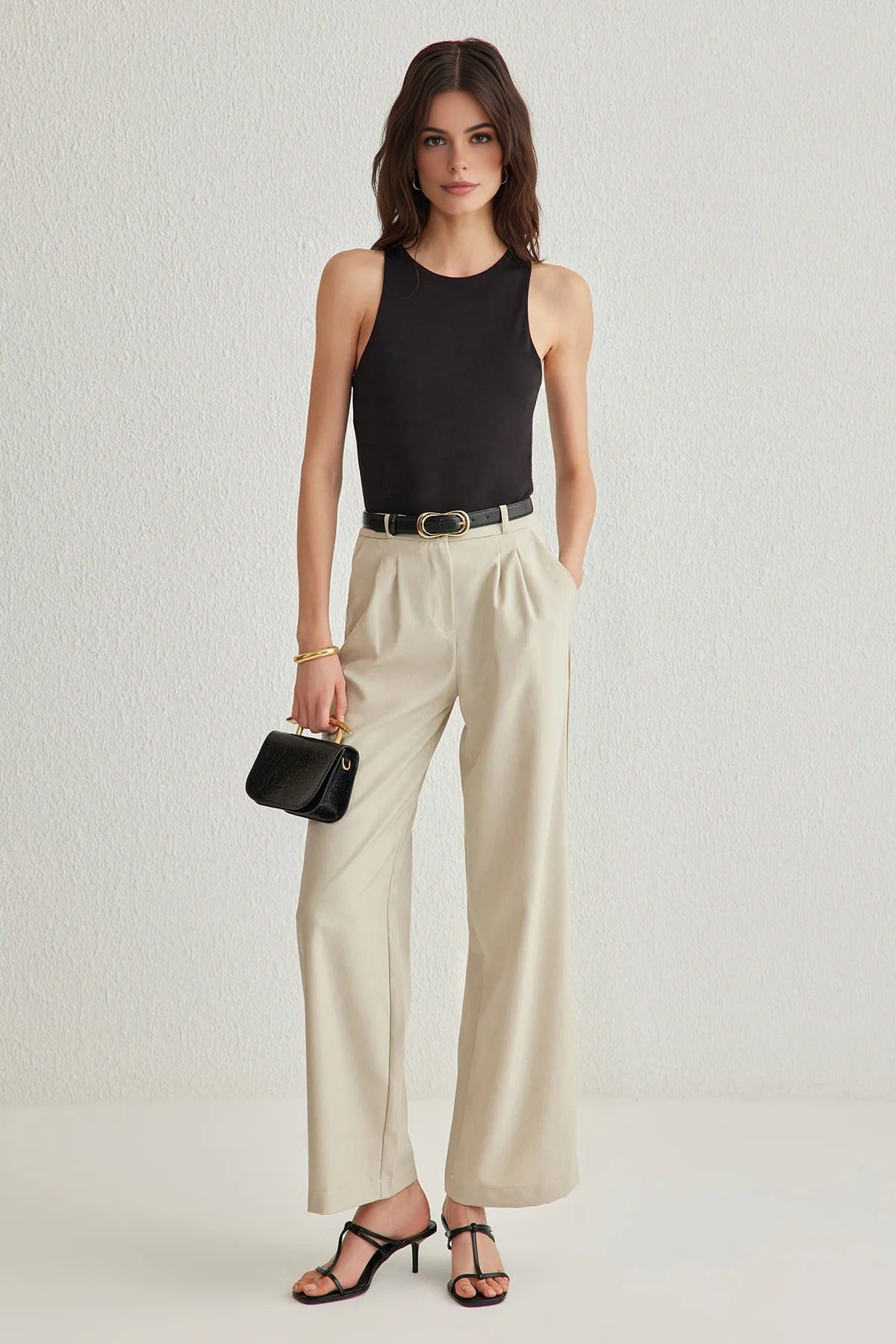 Wide Leg Pleated Trousers