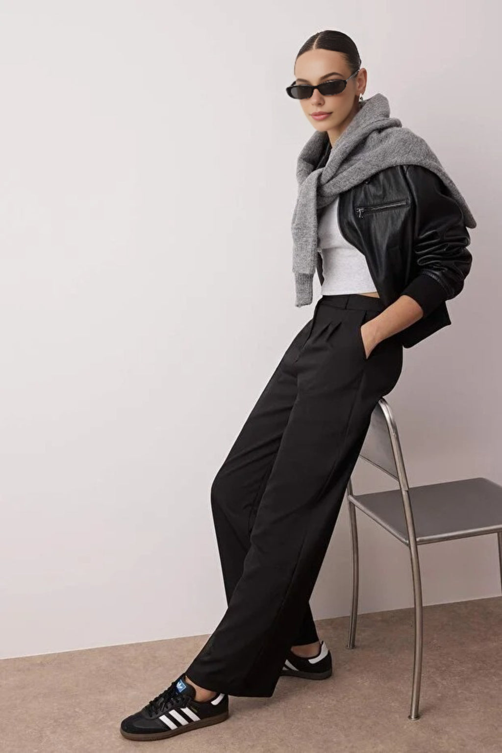 Wide Leg Pleated Trousers