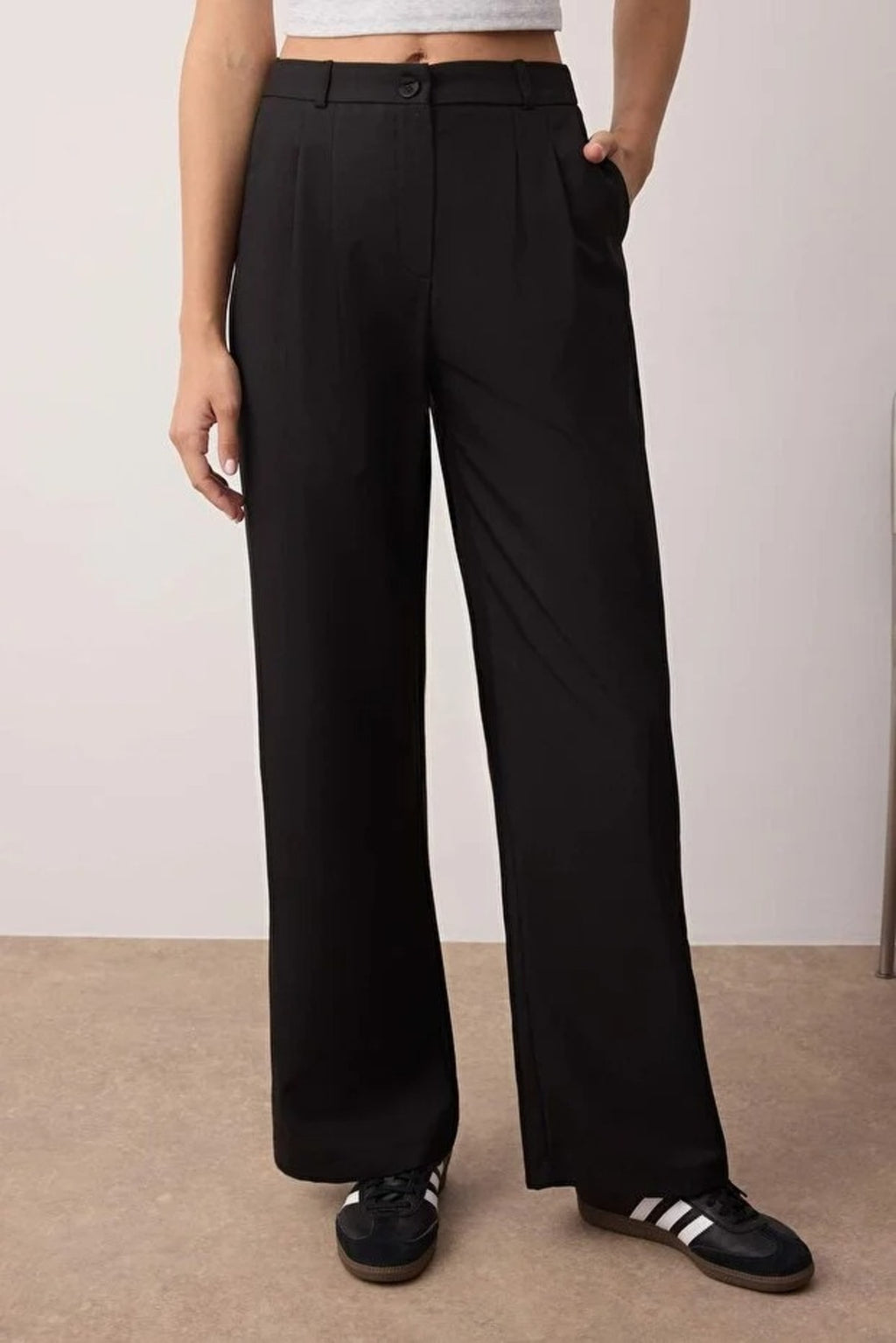 Wide Leg Pleated Trousers