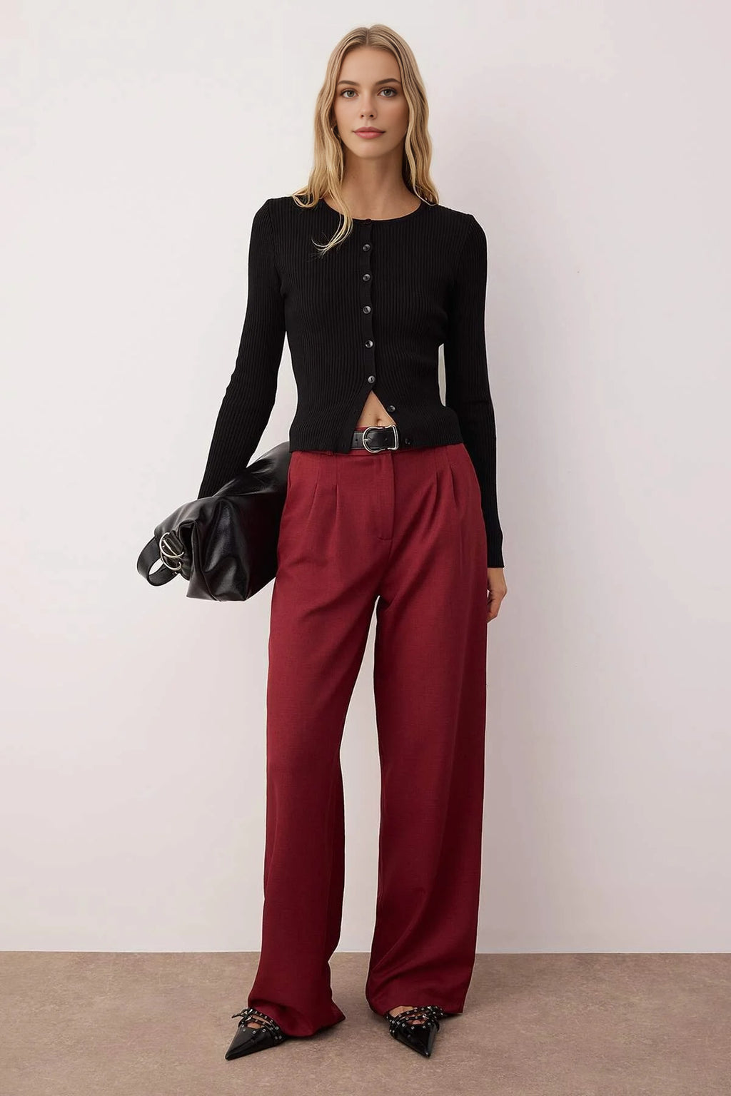 Wide Leg Pleated Trousers