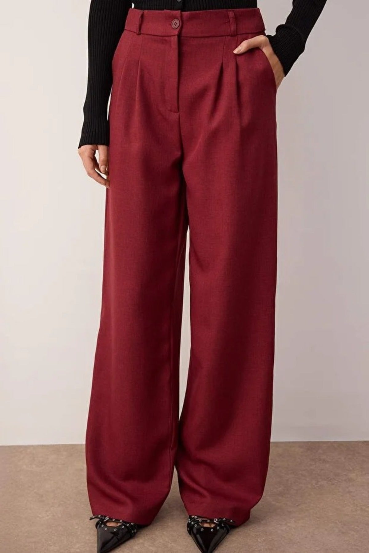Wide Leg Pleated Trousers