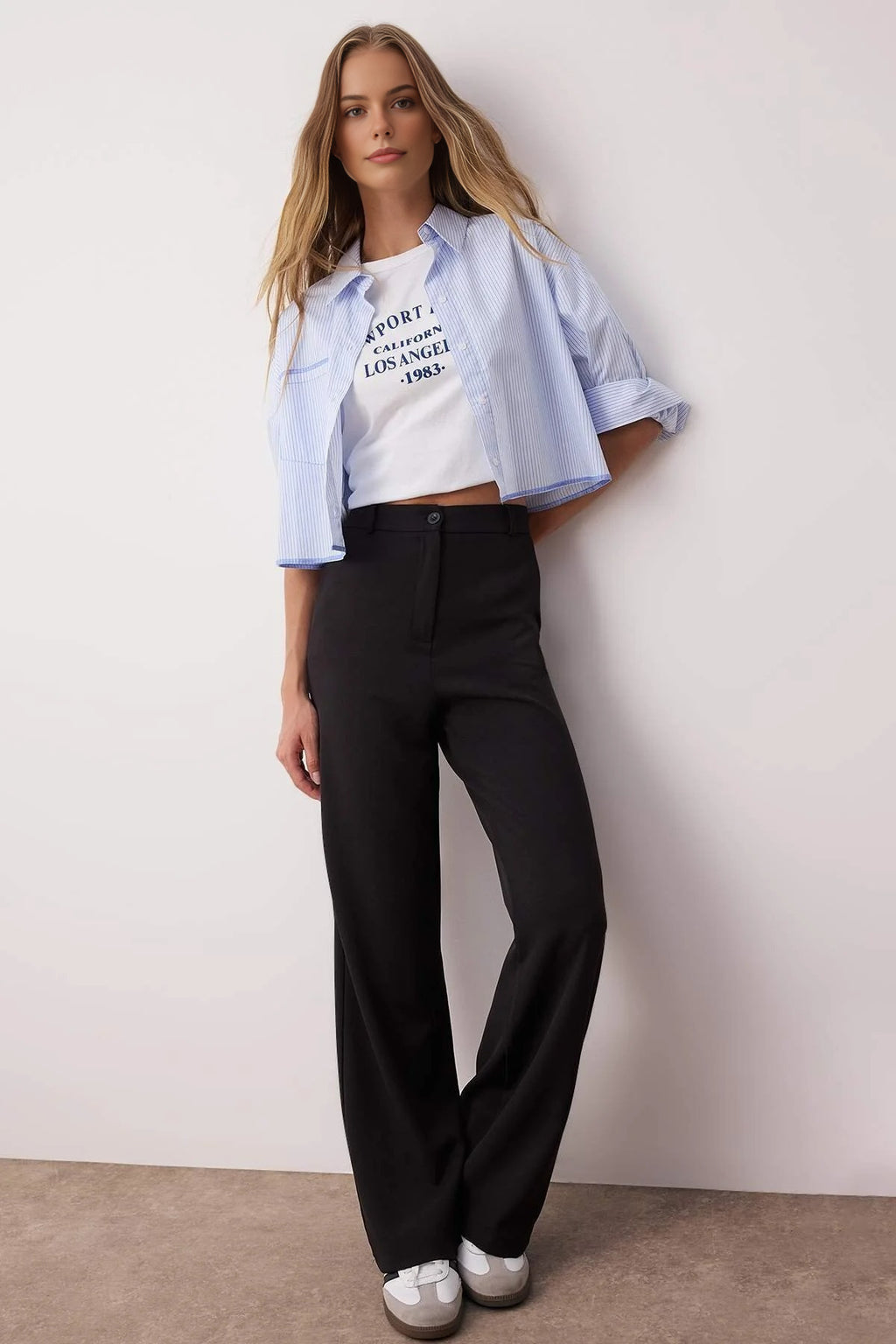 Wide Leg Bootcut Woven Trousers
