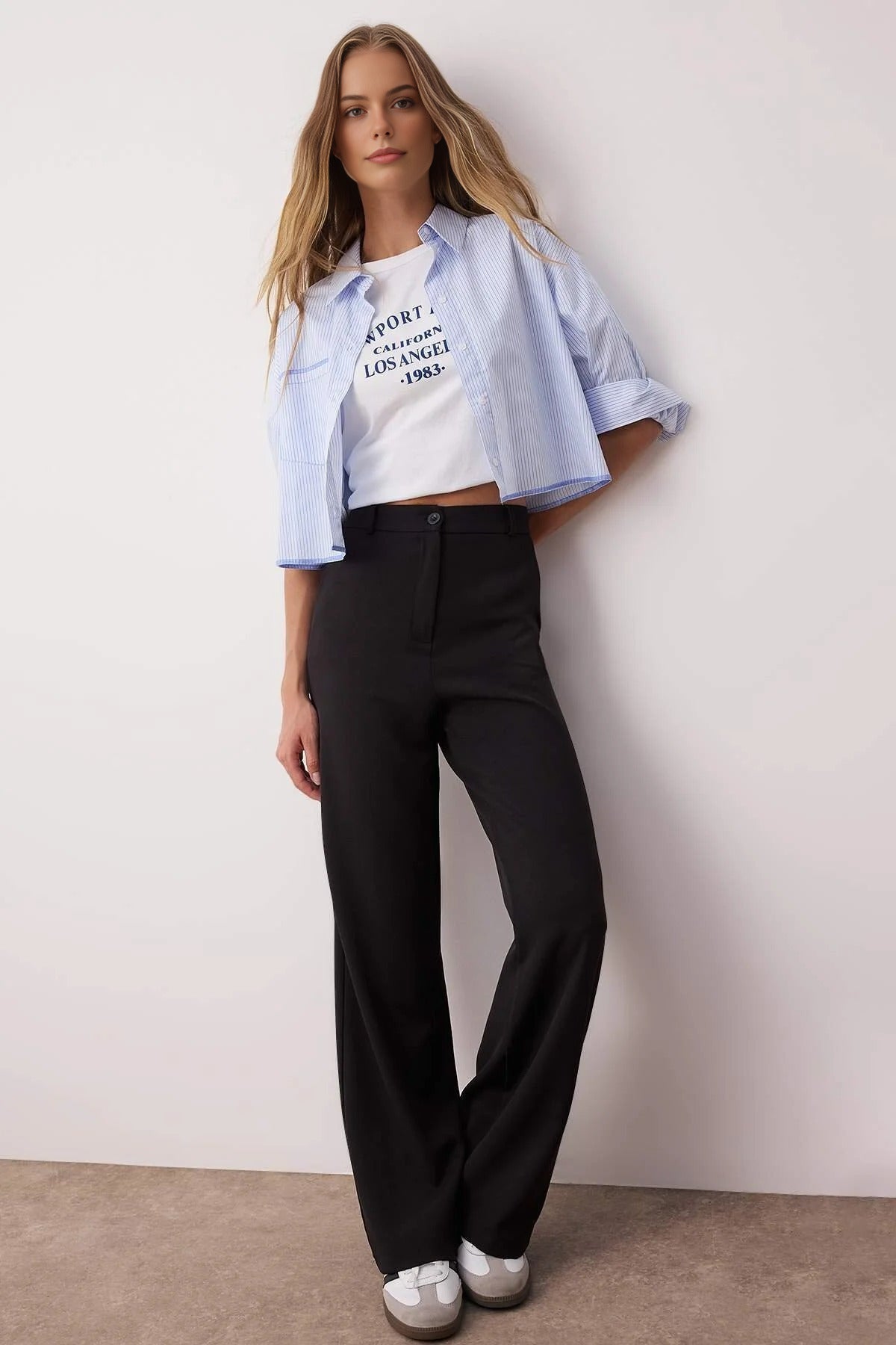 Wide Leg Bootcut Woven Trousers