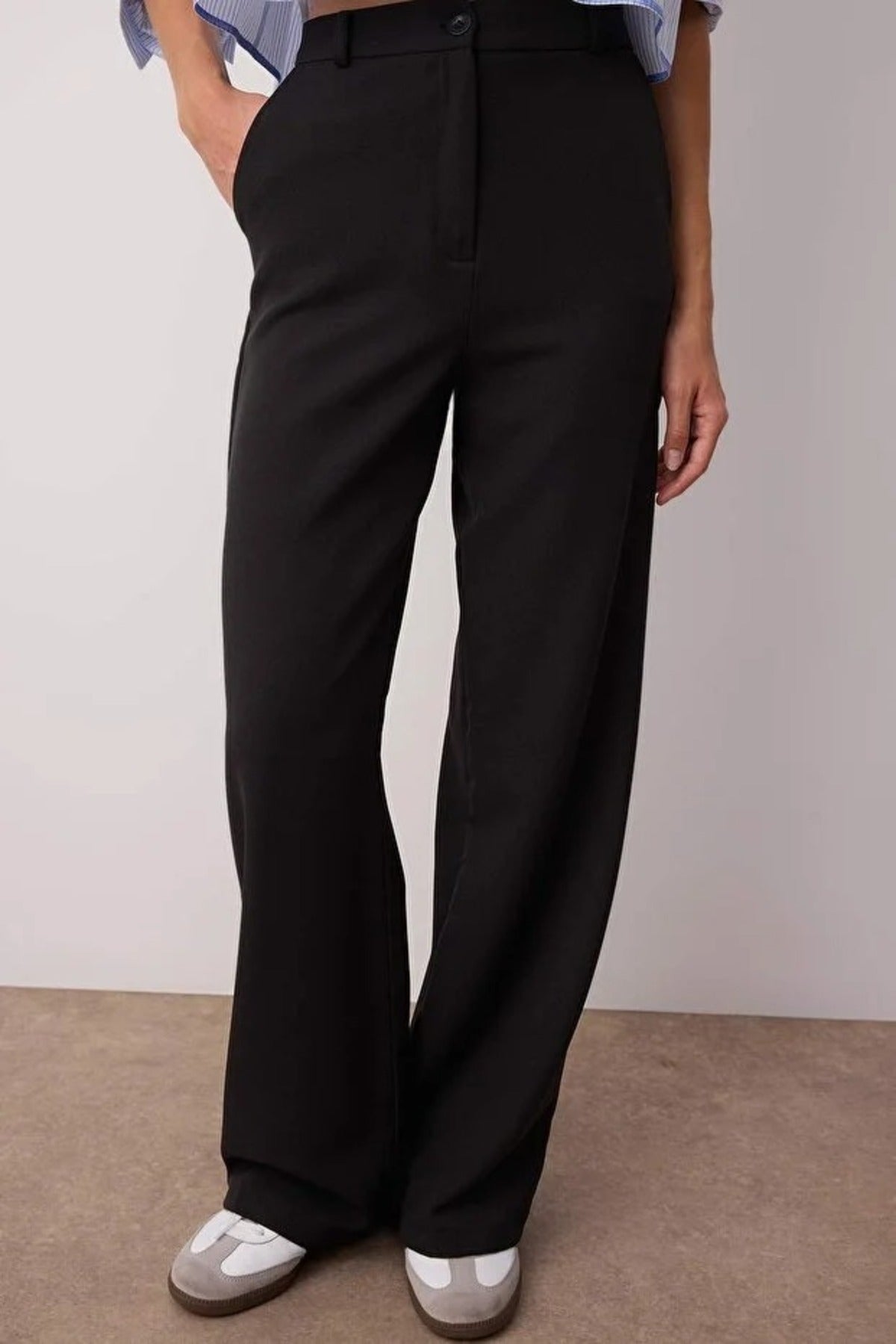 Wide Leg Bootcut Woven Trousers