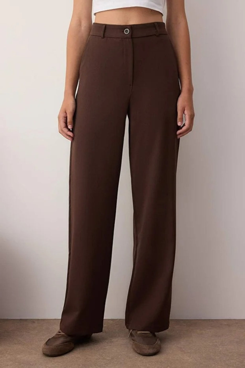 Wide Leg Bootcut Woven Trousers
