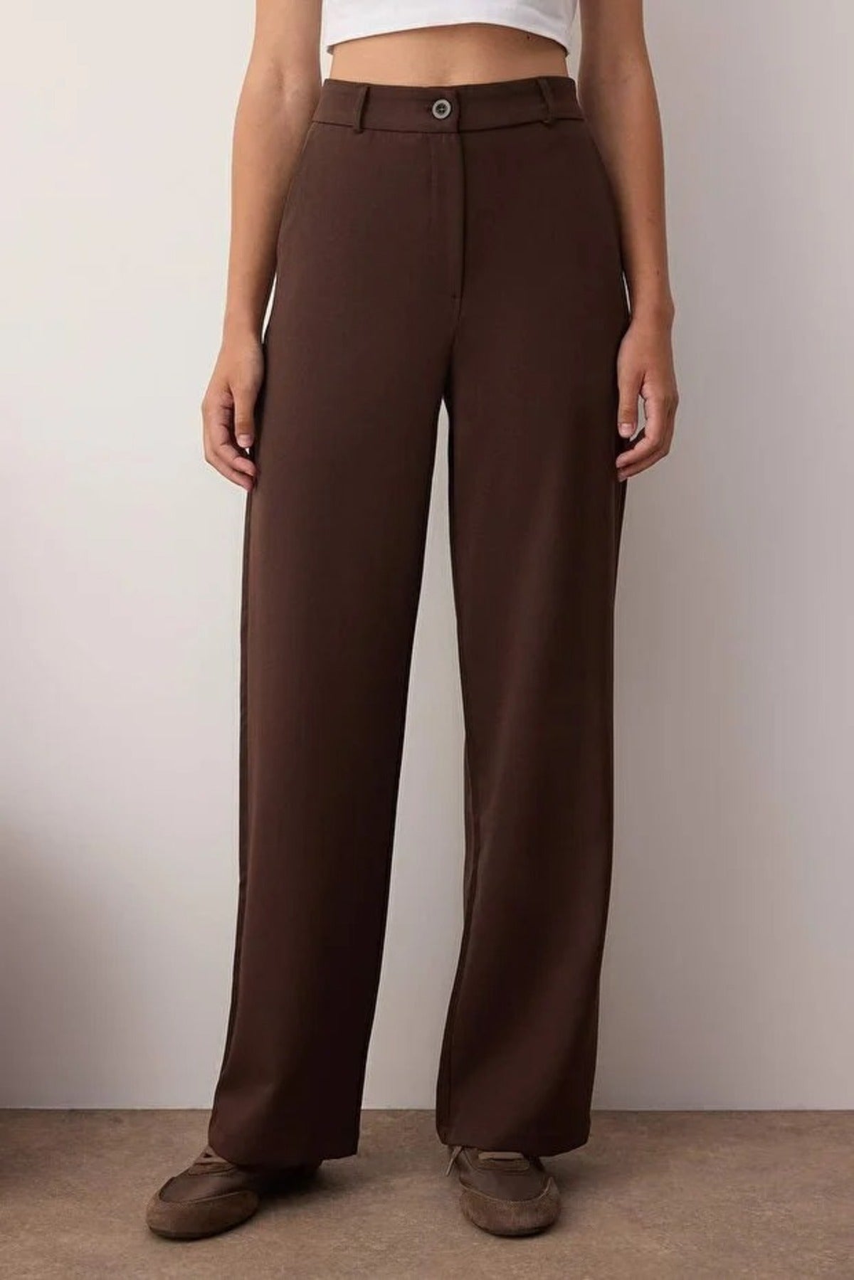 Wide Leg Bootcut Woven Trousers