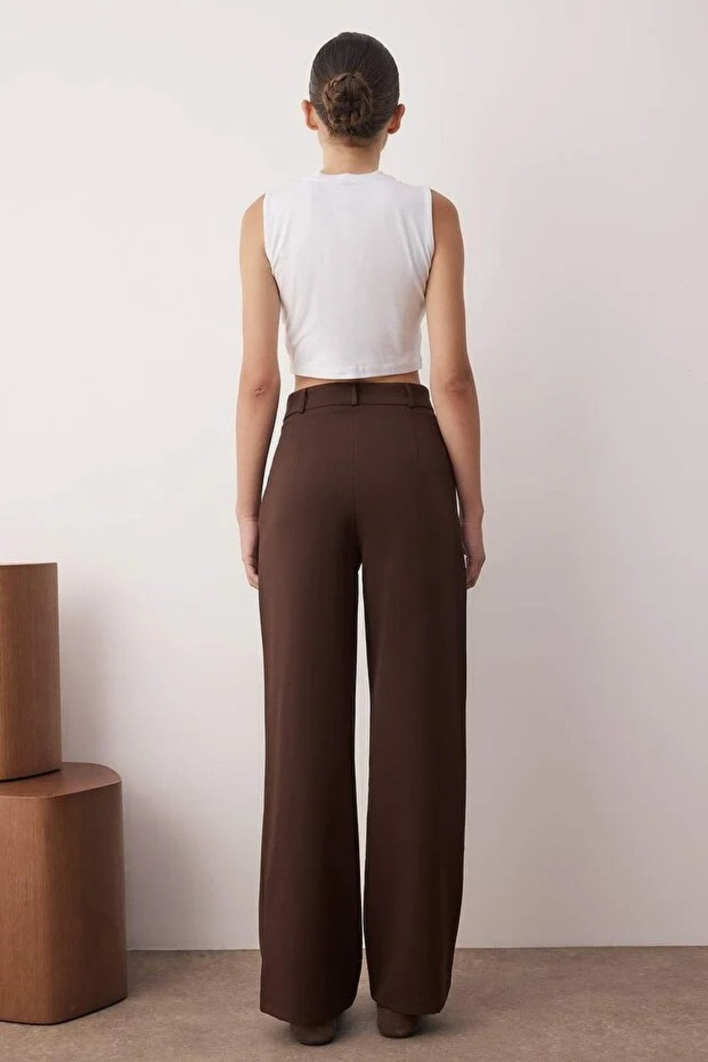 Wide Leg Bootcut Woven Trousers