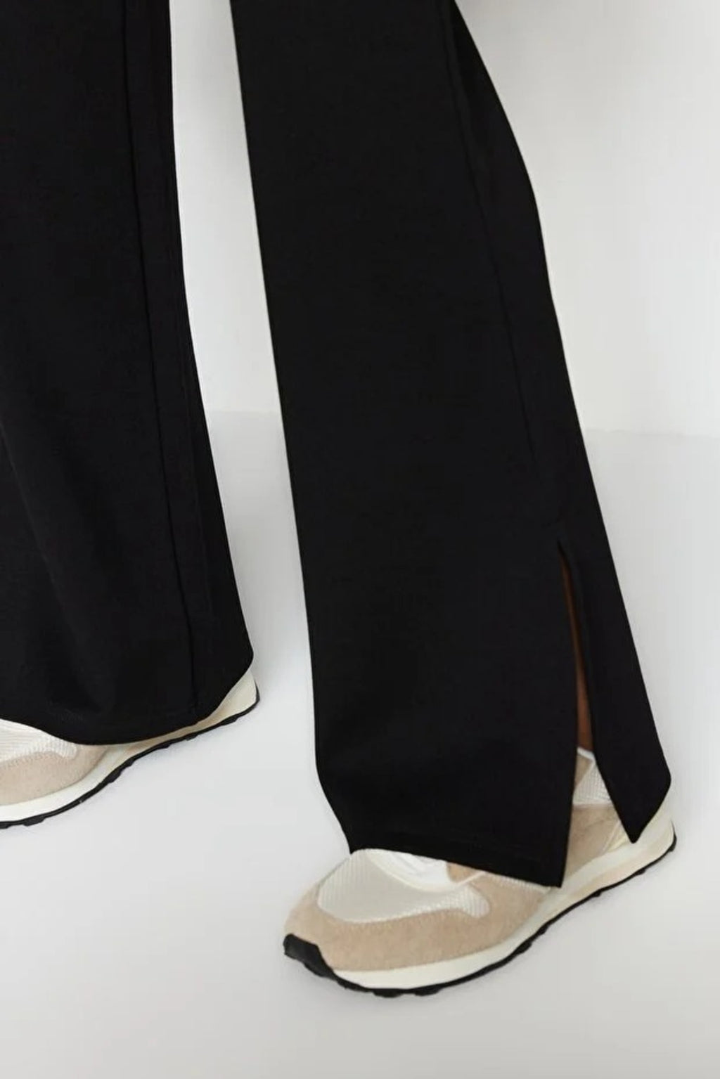 High Waist Flare Knit Trousers with Side Slits