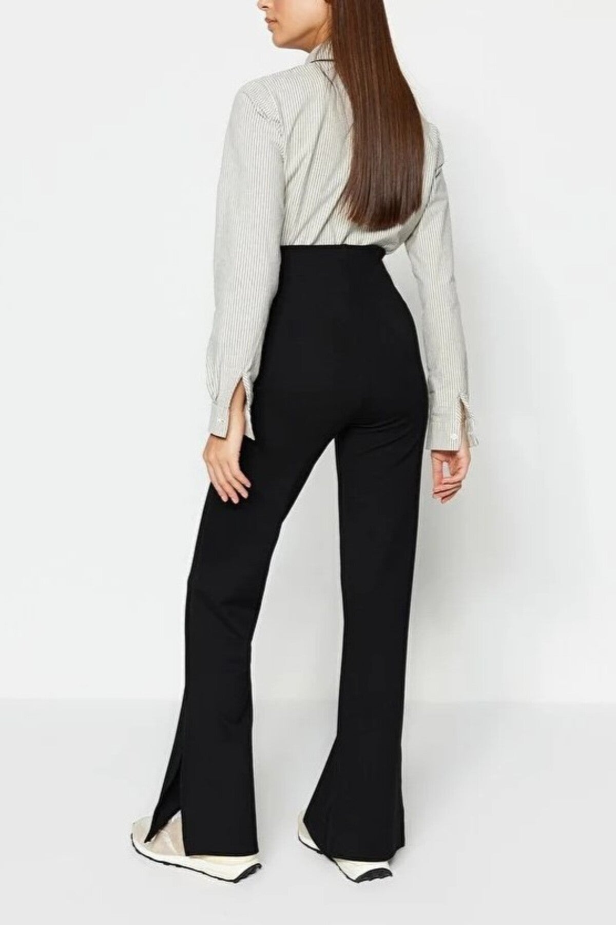 High Waist Flare Knit Trousers with Side Slits