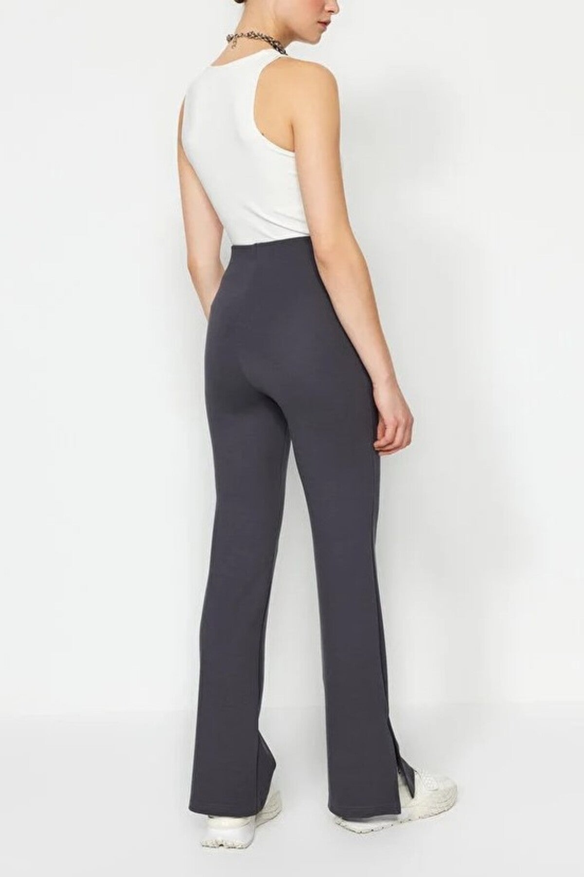 High Waist Flare Knit Trousers with Side Slits
