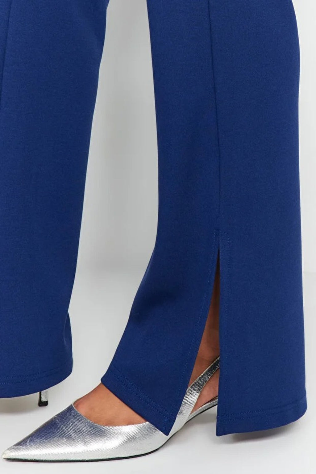 High Waist Flare Knit Trousers with Side Slits