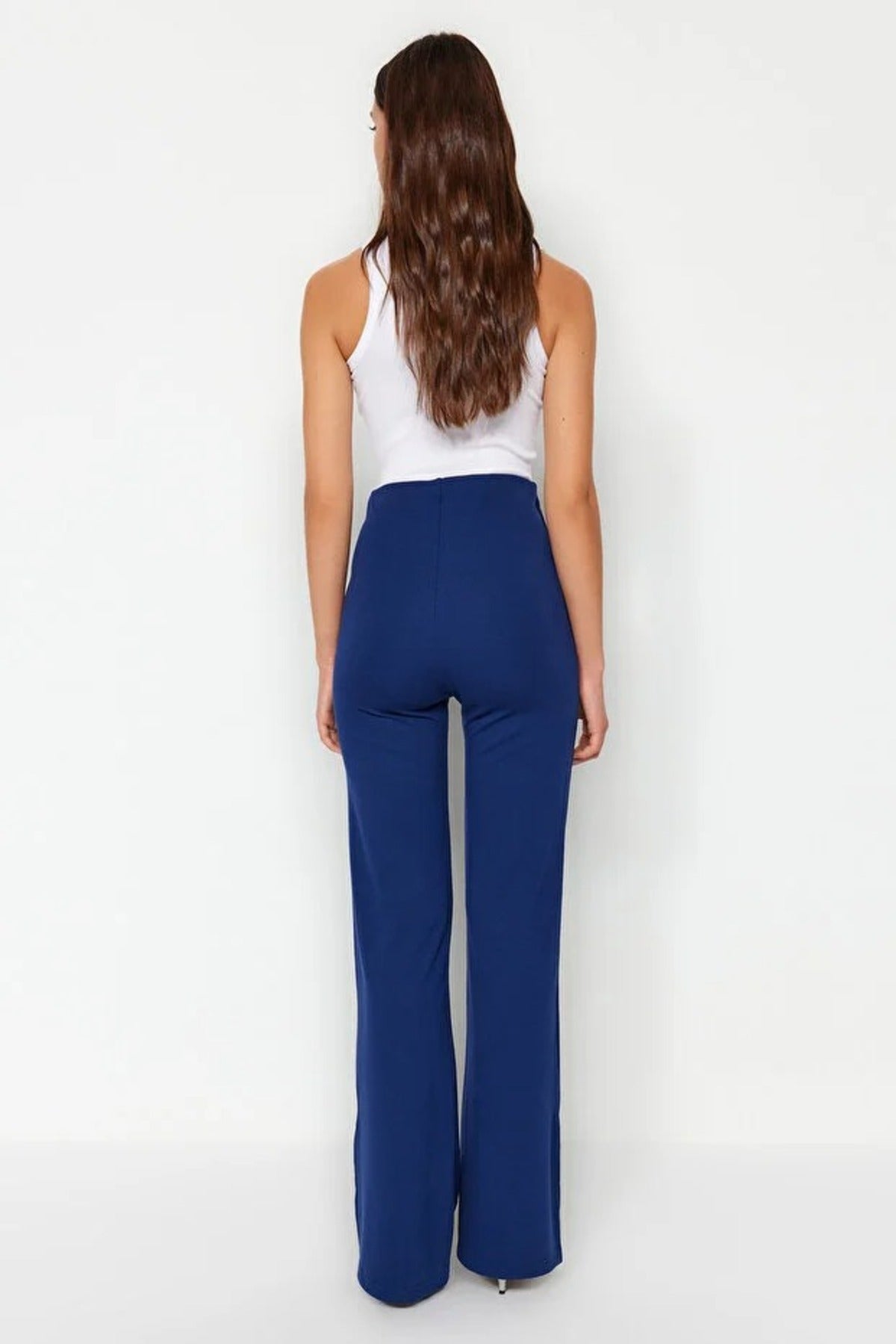 High Waist Flare Knit Trousers with Side Slits
