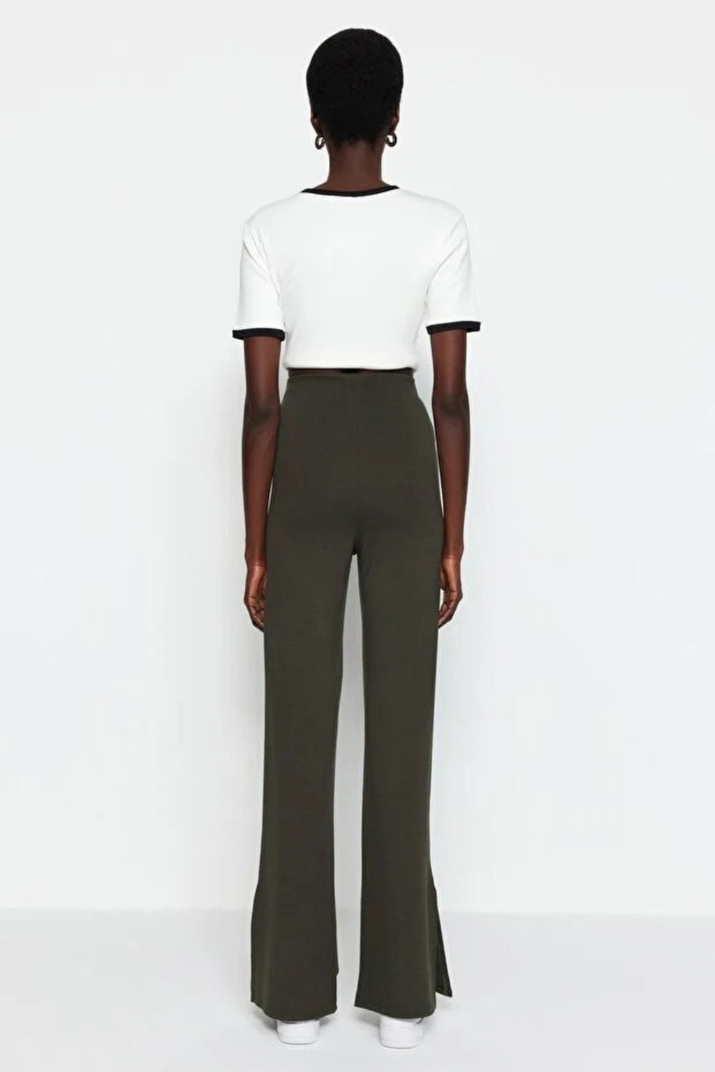 High Waist Flare Knit Trousers with Side Slits