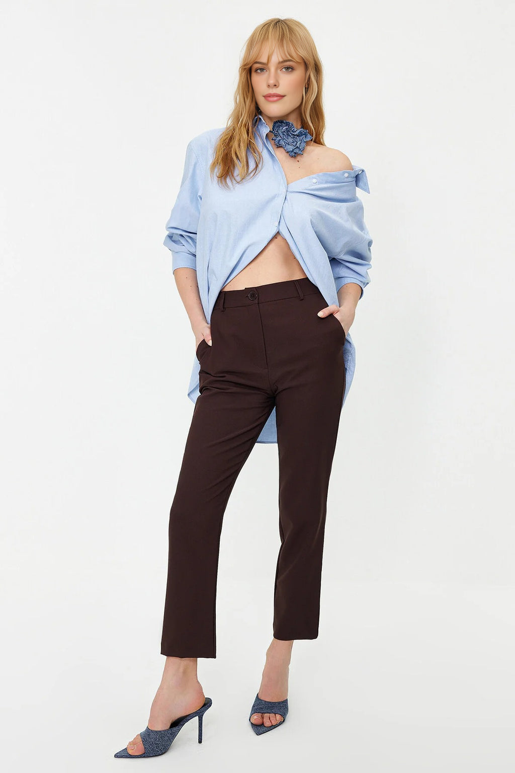Basic Cigarette Skinny Leg Woven Trousers