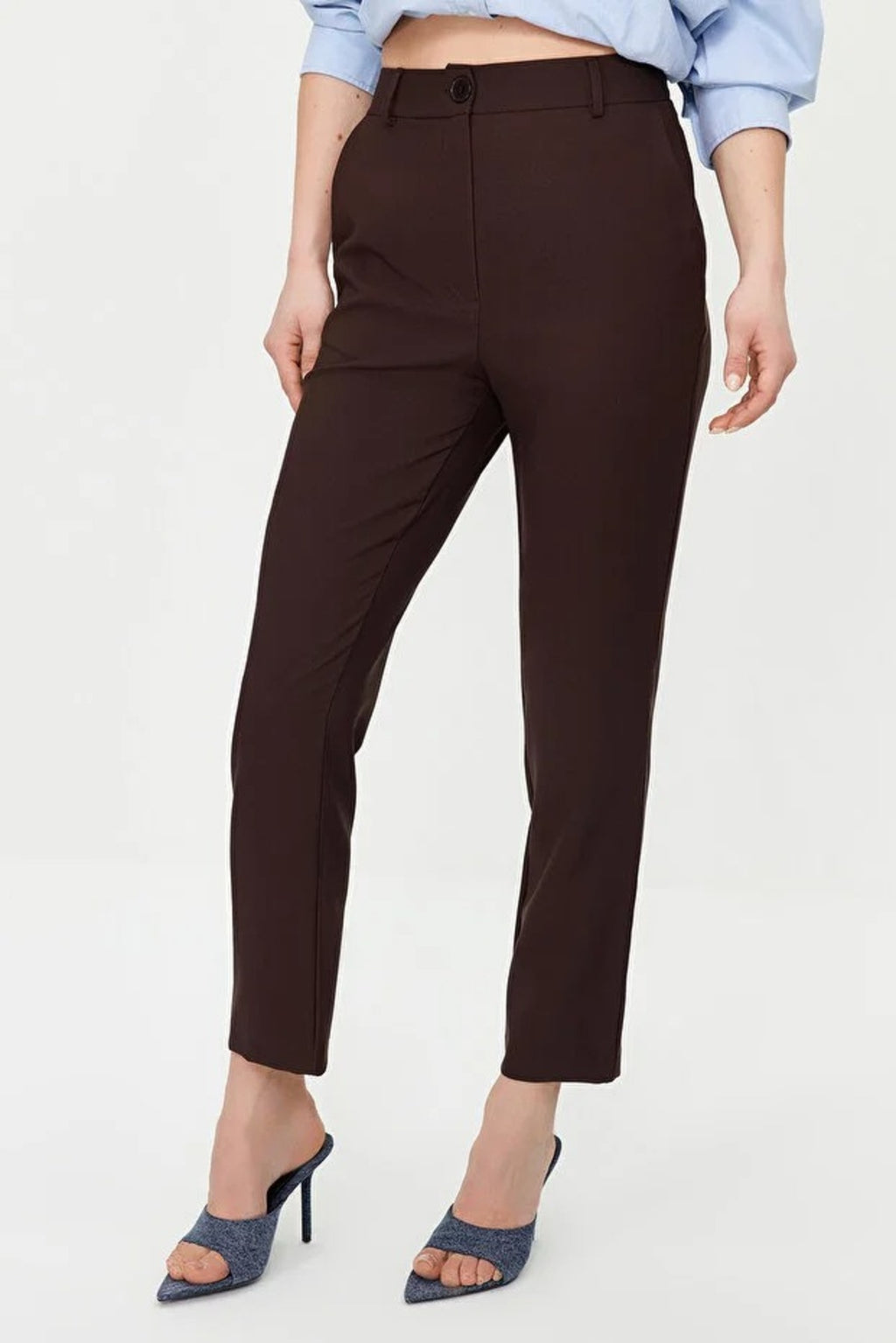 Basic Cigarette Skinny Leg Woven Trousers
