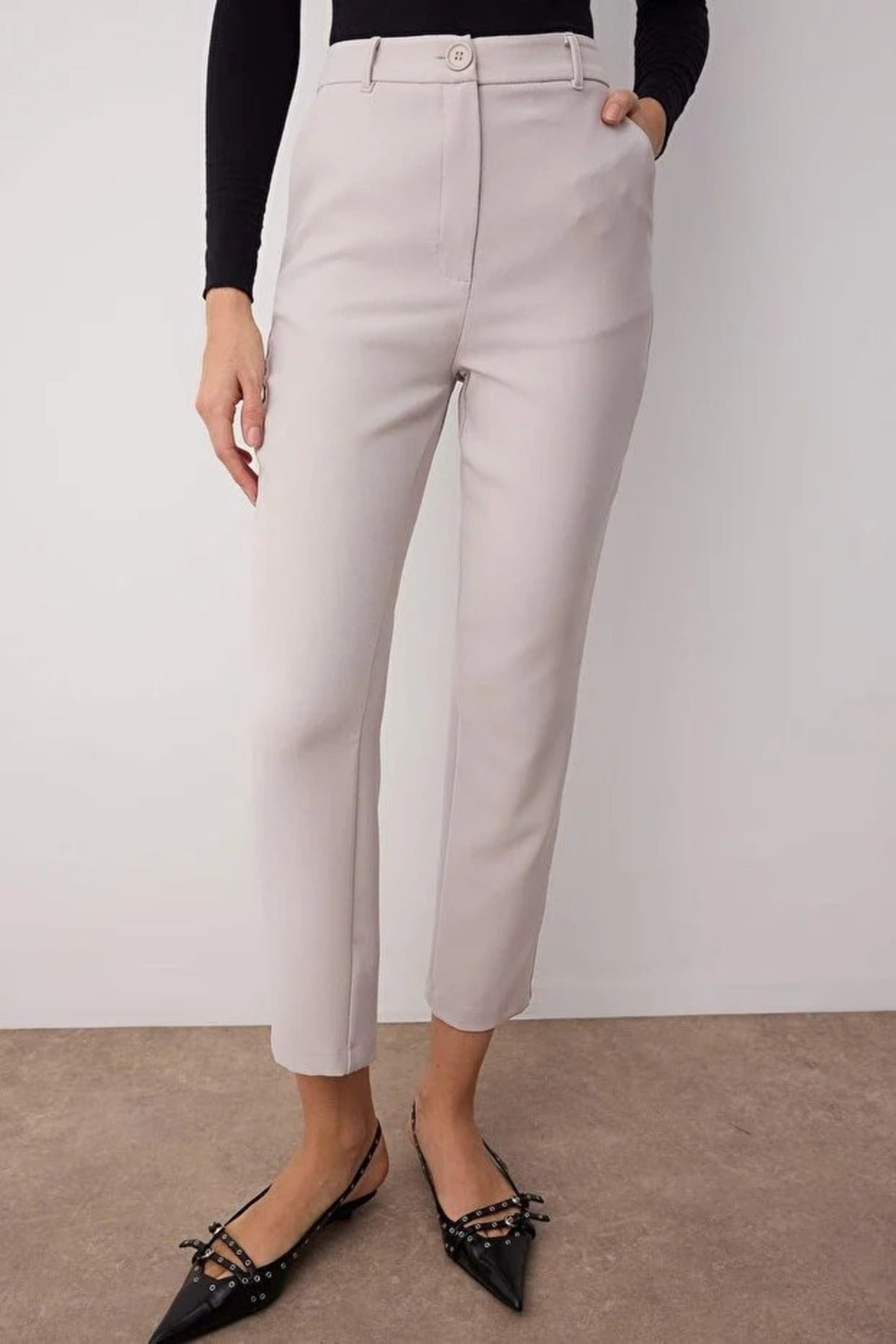 Basic Cigarette Skinny Leg Woven Trousers