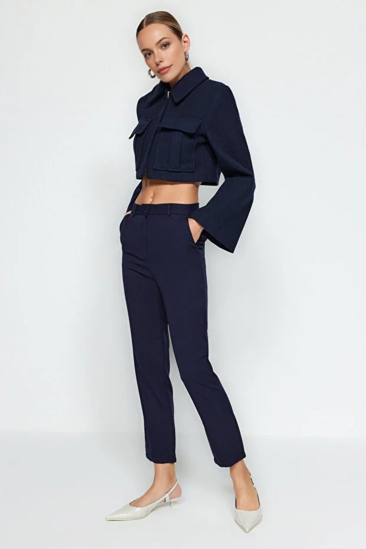 Basic Cigarette Skinny Leg Woven Trousers